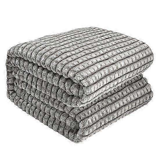 Thickened Double-Sided Coral Plush Flannel Blanket for Summer - Solid Color Checked Texture Cozy Throw for Office & Home