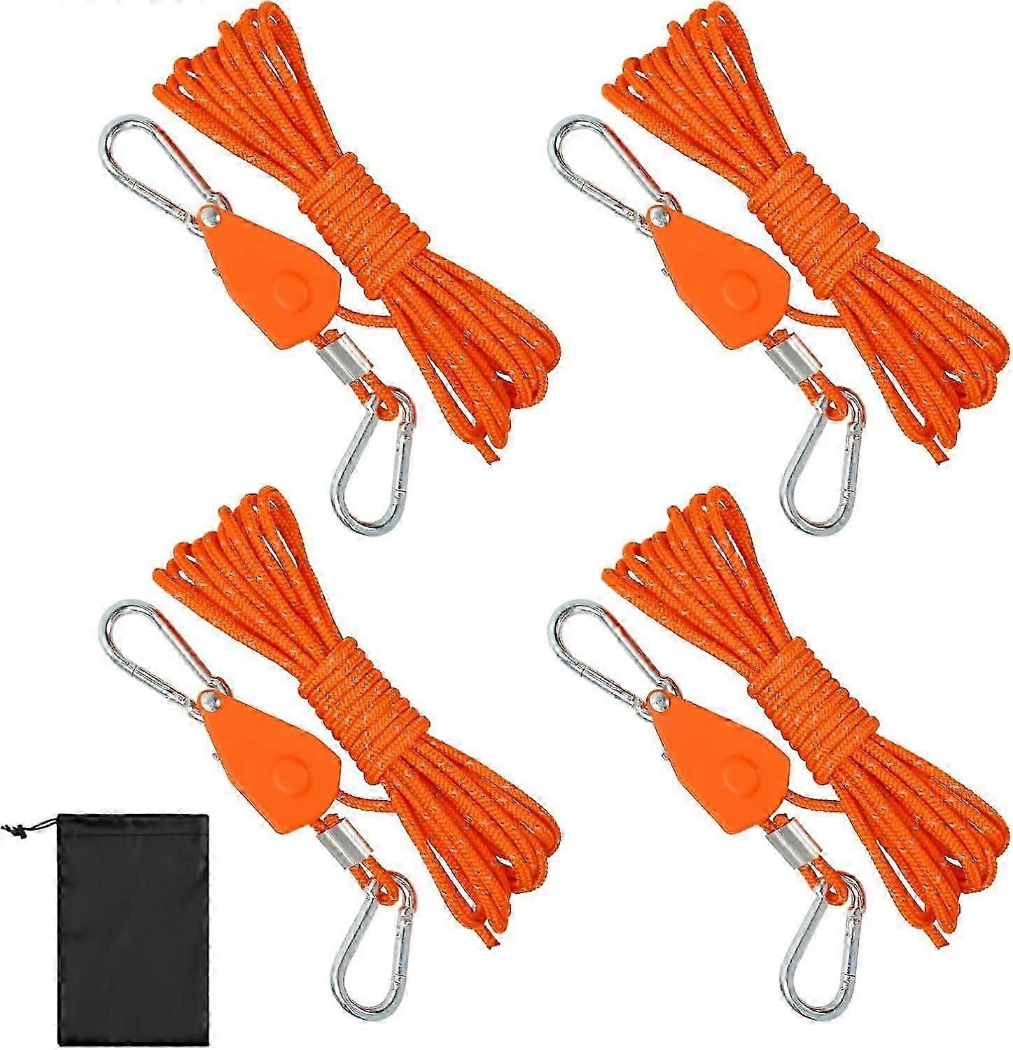 Yansıtıcı Çadır Halatı, Hafif Kamp İpi, 4'lü Paket Yansıtıcı Çadır Halatı 4m x4mm, Çadır Kampı için Ayarlanabilir Gergili Halat Cırcırı, Yürüyüş,