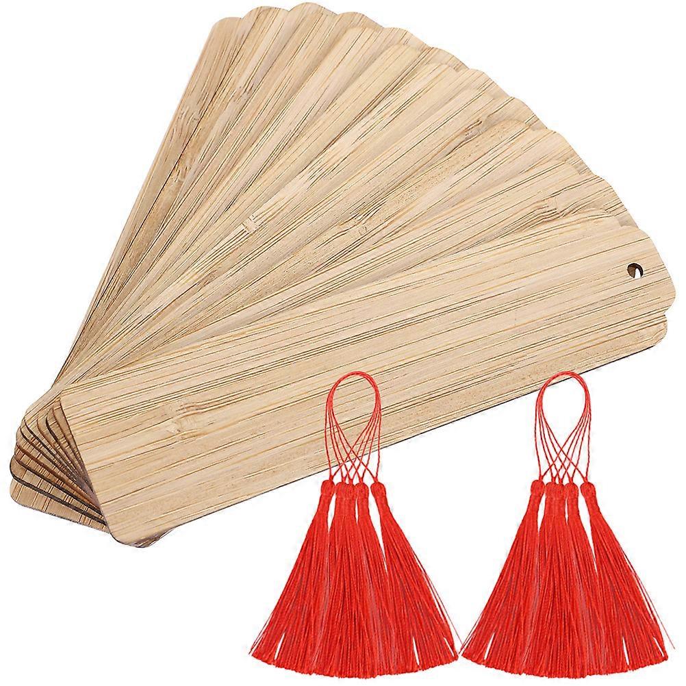 Handmade Wooden Bookmarks with Red Tassels – 10pcs Set – DIY Crafting, Reading, Scrapbooking, and Hanging Decor for Students, Writers, and Readers