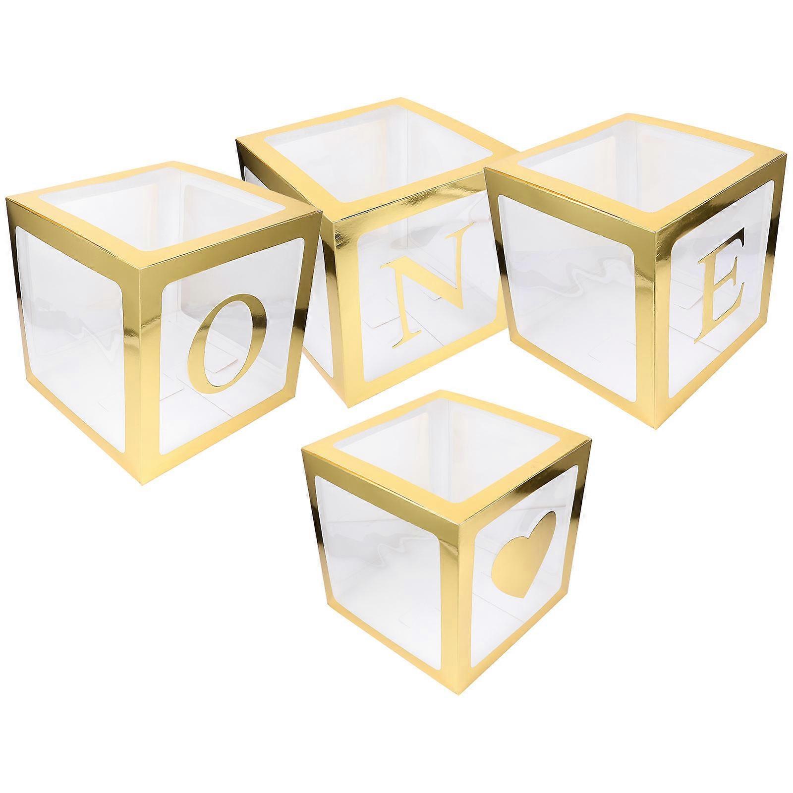 Golden Birthday Theme Balloon Boxes Cube Shape Baby Shower First Birthday Party Decorations Fillable With Flowers 4Pcs