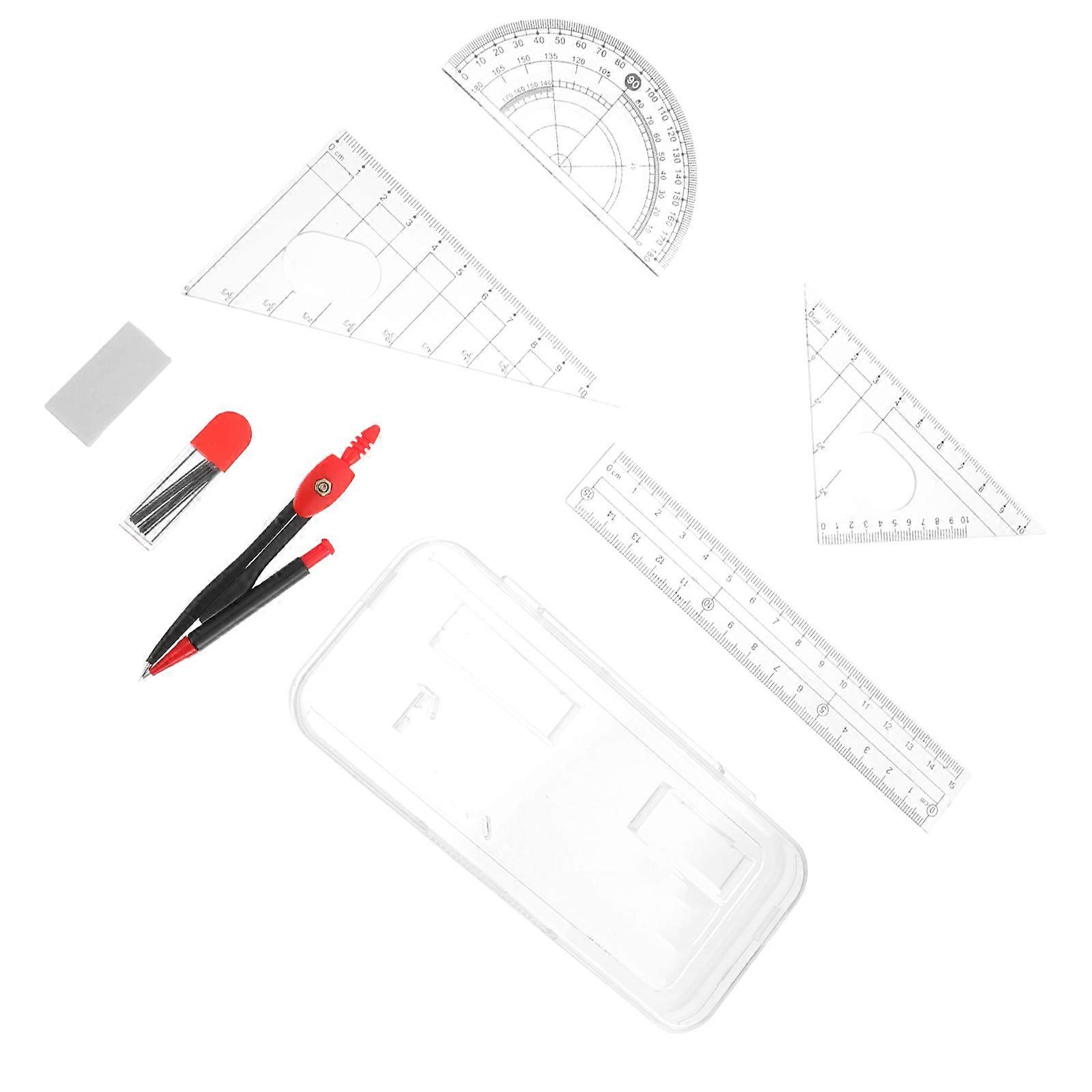 Student Metal and Plastic Compass Set for Drawing Circles Geometry Tools Transparent Color