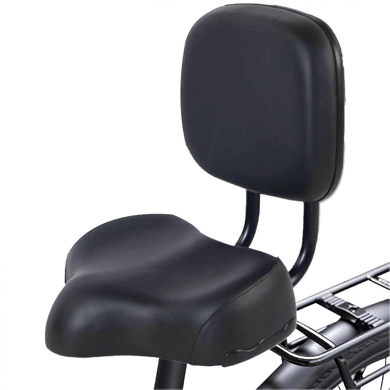 Bicycle seat with backrest, large cushion, soft leather, shockabsorbing, black.