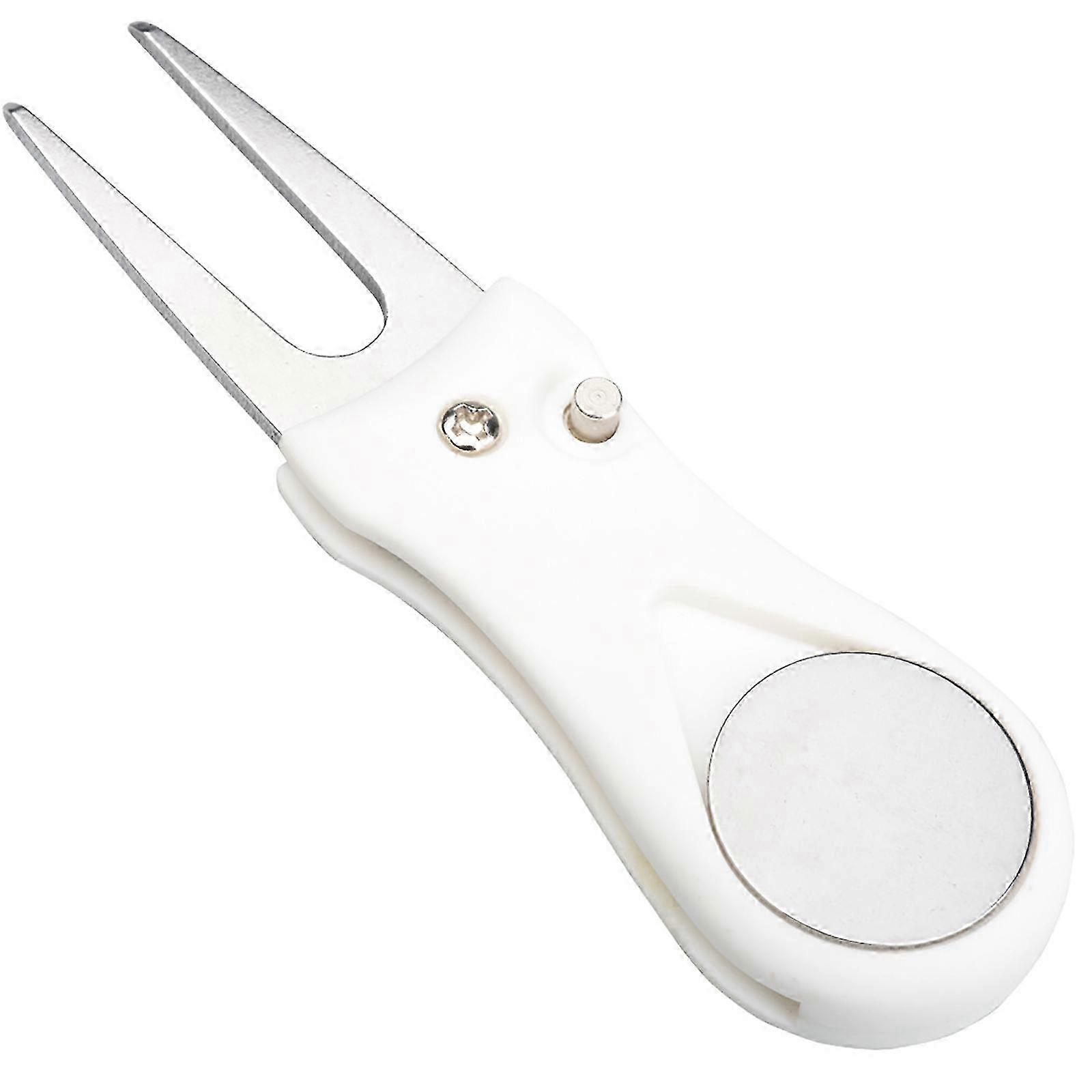 Foldable Golf Divot Tool With Button Putting Fork Replacement Pitch Grooves For Golfers Easy To Use Yellow  White
