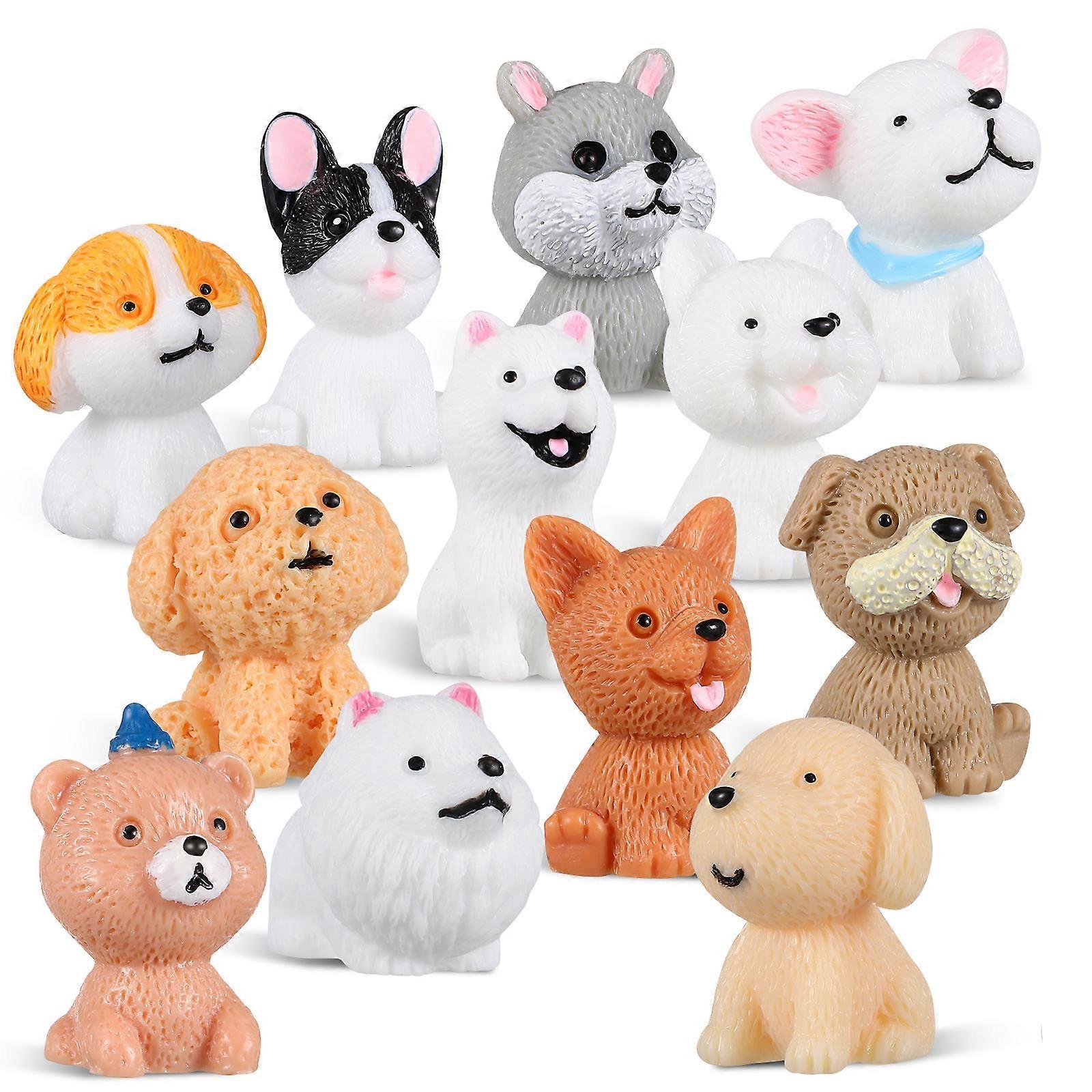 Resin Cartoon Puppy Figurines 12 Pcs Models For Toddlers Table Decorations Assorted Color