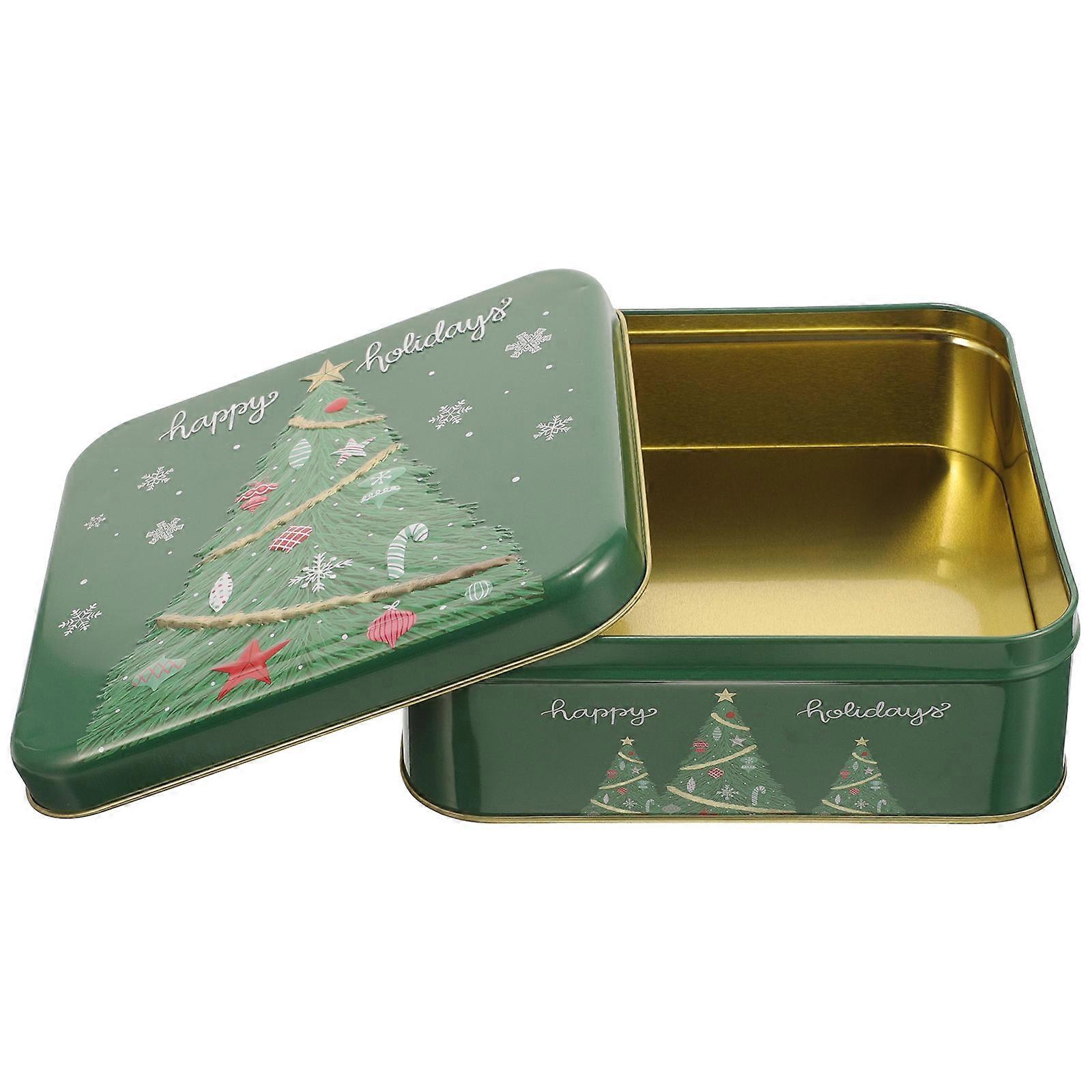 Christmas Tin Box with Tree Design – Multi Functional Storage for Treats, Cookies, Sweets & Snacks, Holiday Packaging & Decoration Use