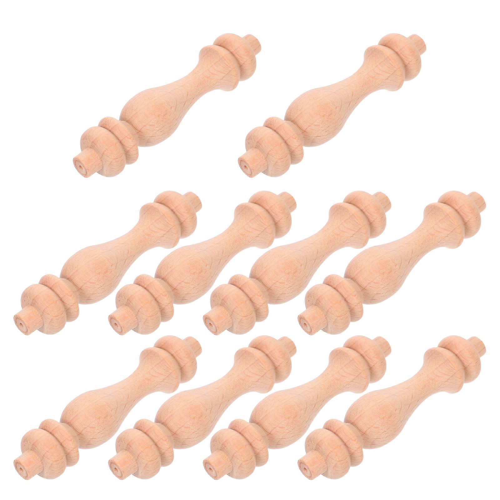 10pcs Decorative Wood Finials Roman Decor Beige Solid Wood Pillars for Home Railing Projects