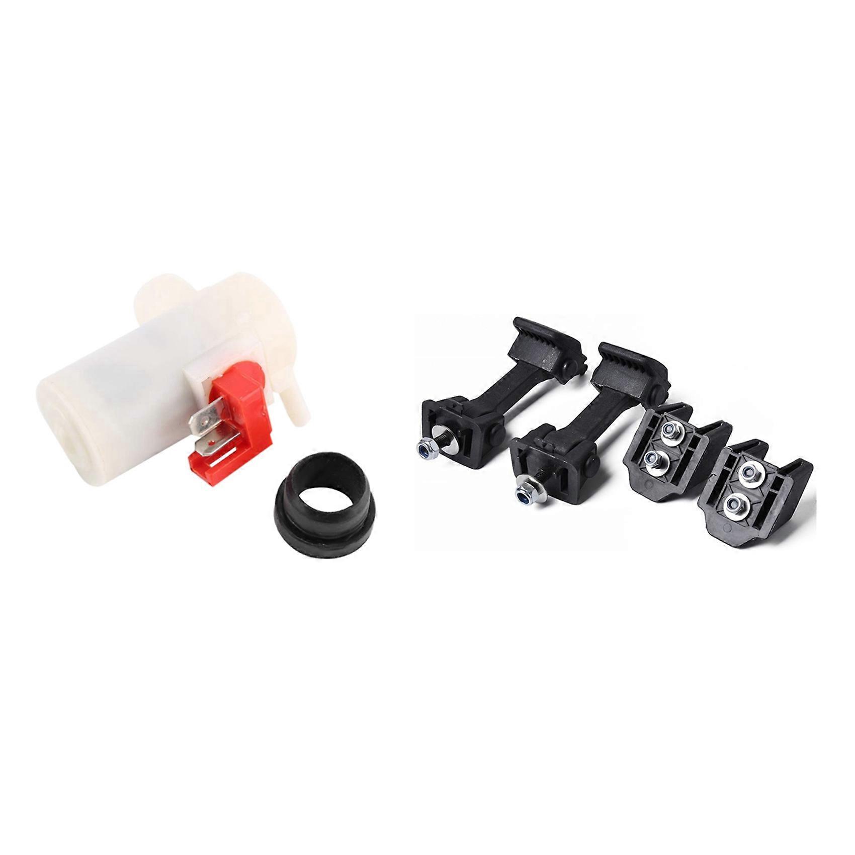 2 Set Car Accessories: 1 Pcs Windshield Washer Pump & 1 Set Hood Latch Hood Lock Catch Kit Black