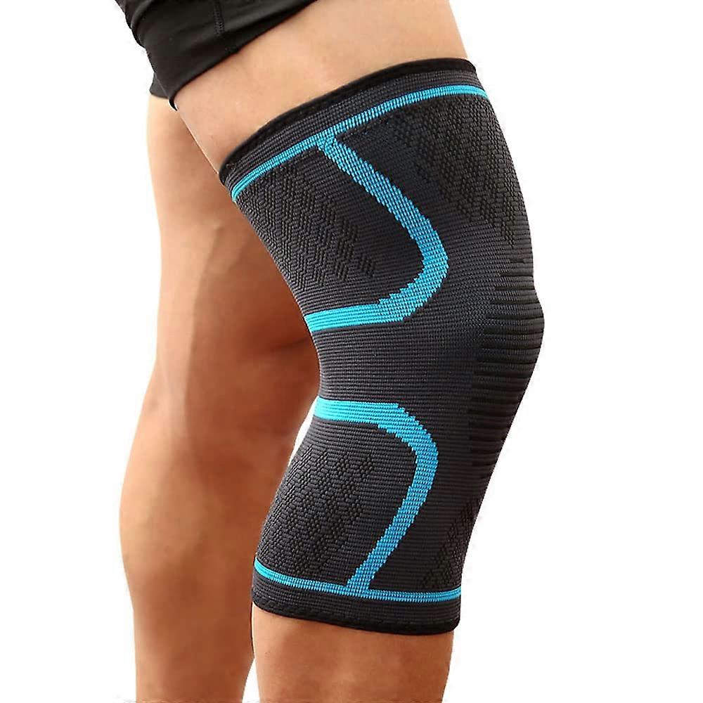 1 x Fitness Course Cyclisme Support de genou Élastique Nylon Sport Compression genouillères Manchons pour le basket-ball Volley-ball bleu S