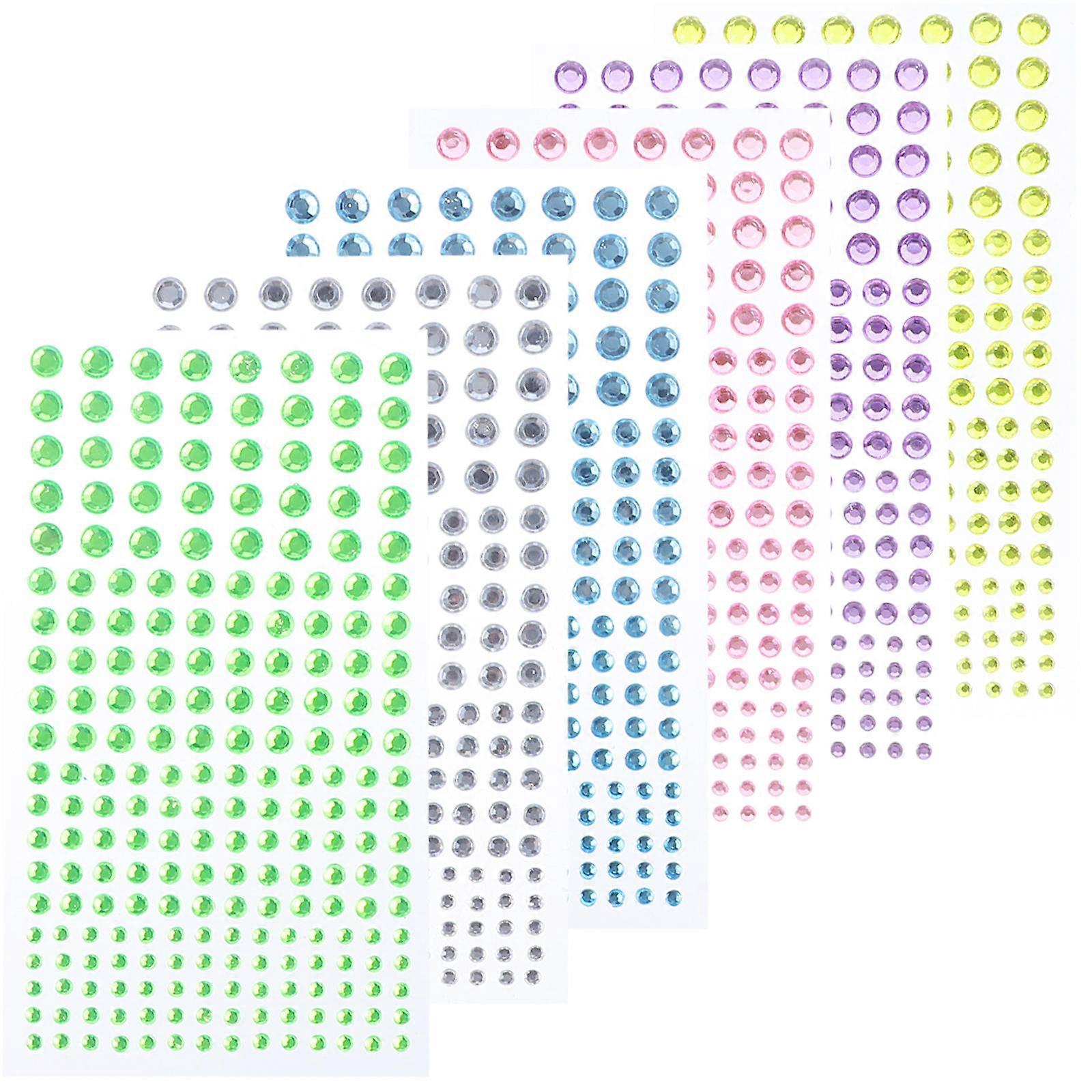 Face Gems Stick On Rhinestone Stickers for DIY Crafts Assorted Color Acrylic 6 Sheets