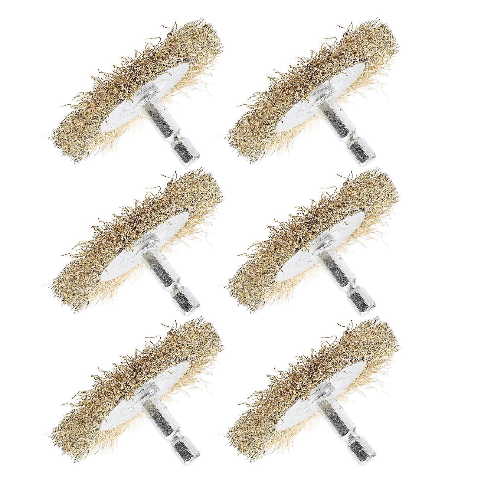 6Pcs Copper Wire Drill Brush Wheels For Cleaning And Polishing Applications In Woodworking And Home Repair With Deformation-Resistant Design