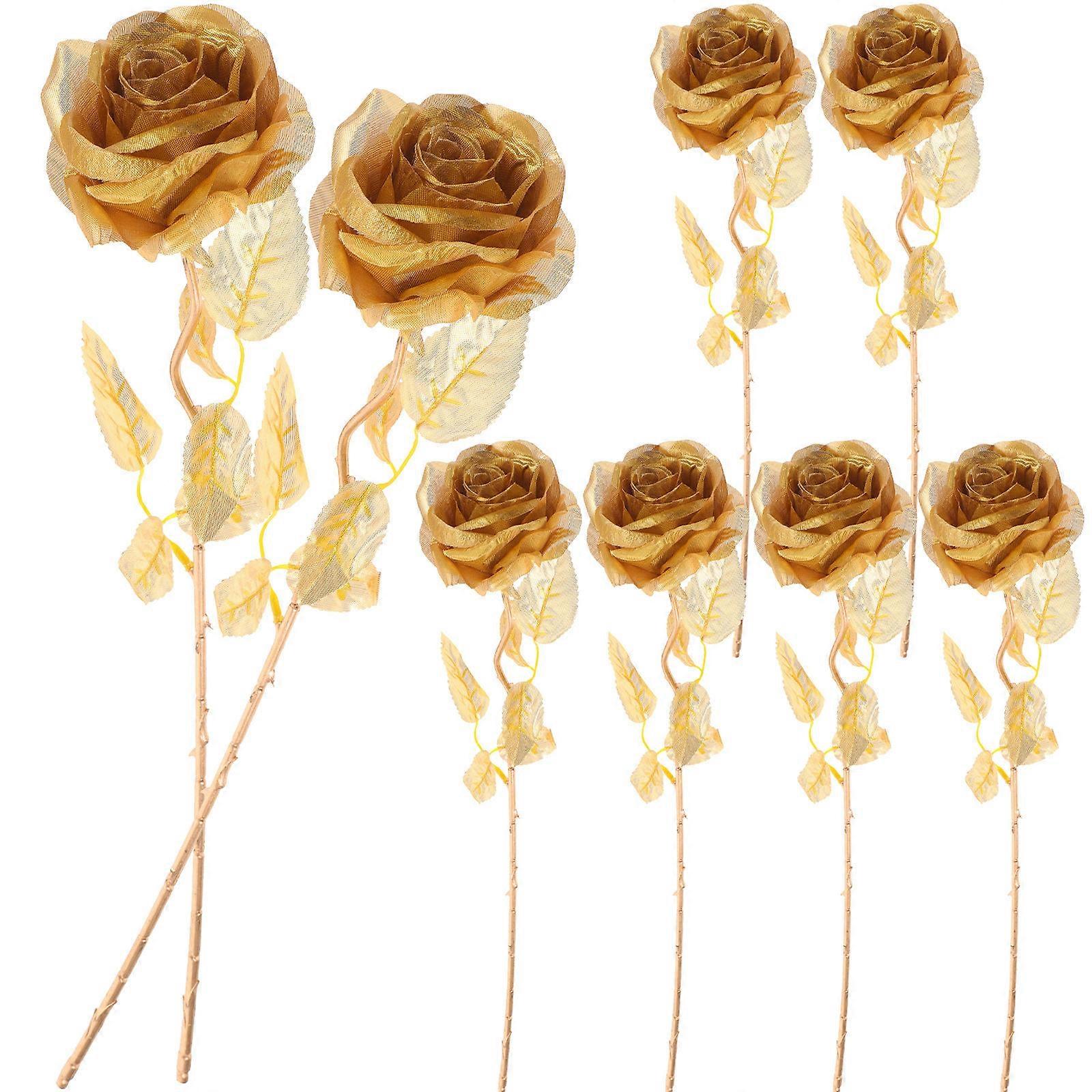 Realistic Appearance 8Pcs Simulation Golden Rose Stems Perfect For Event Planning Home Decoration