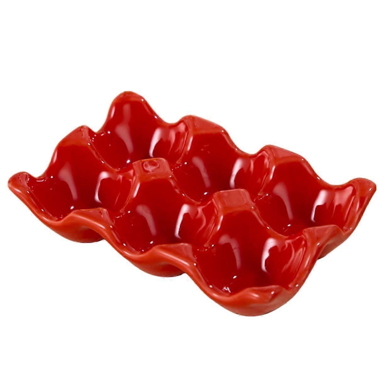 1 Piece Reusable Egg Tray Dispenser Holder for Slim Fridge Storage Ceramic Red with Egg Drawer and Carrier