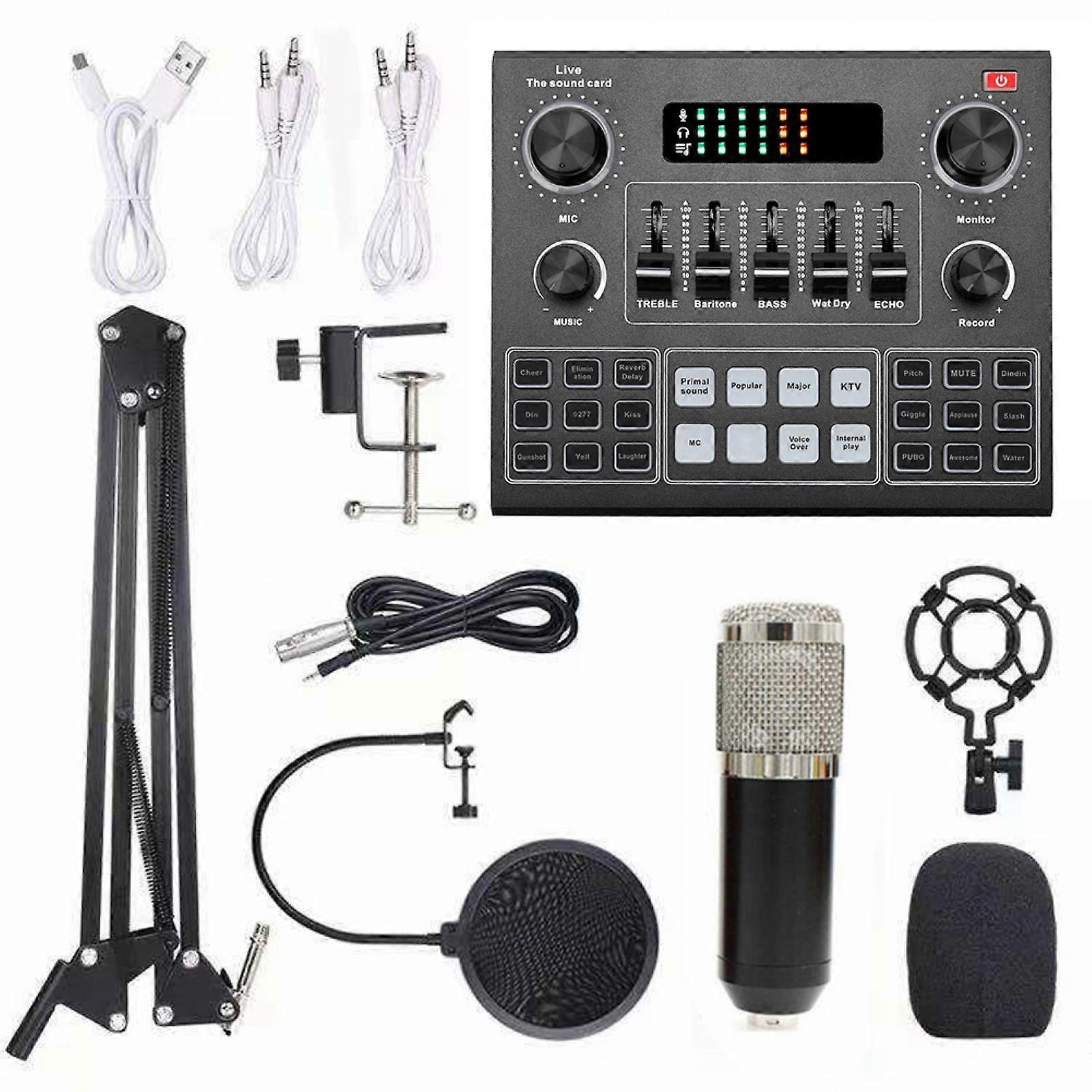 Multifunctional Live V9 Sound Card and BM800 Suspension Microphone Kit Broadcasting Recording Condenser Microphone Set Intelligent Webcast Live Sound