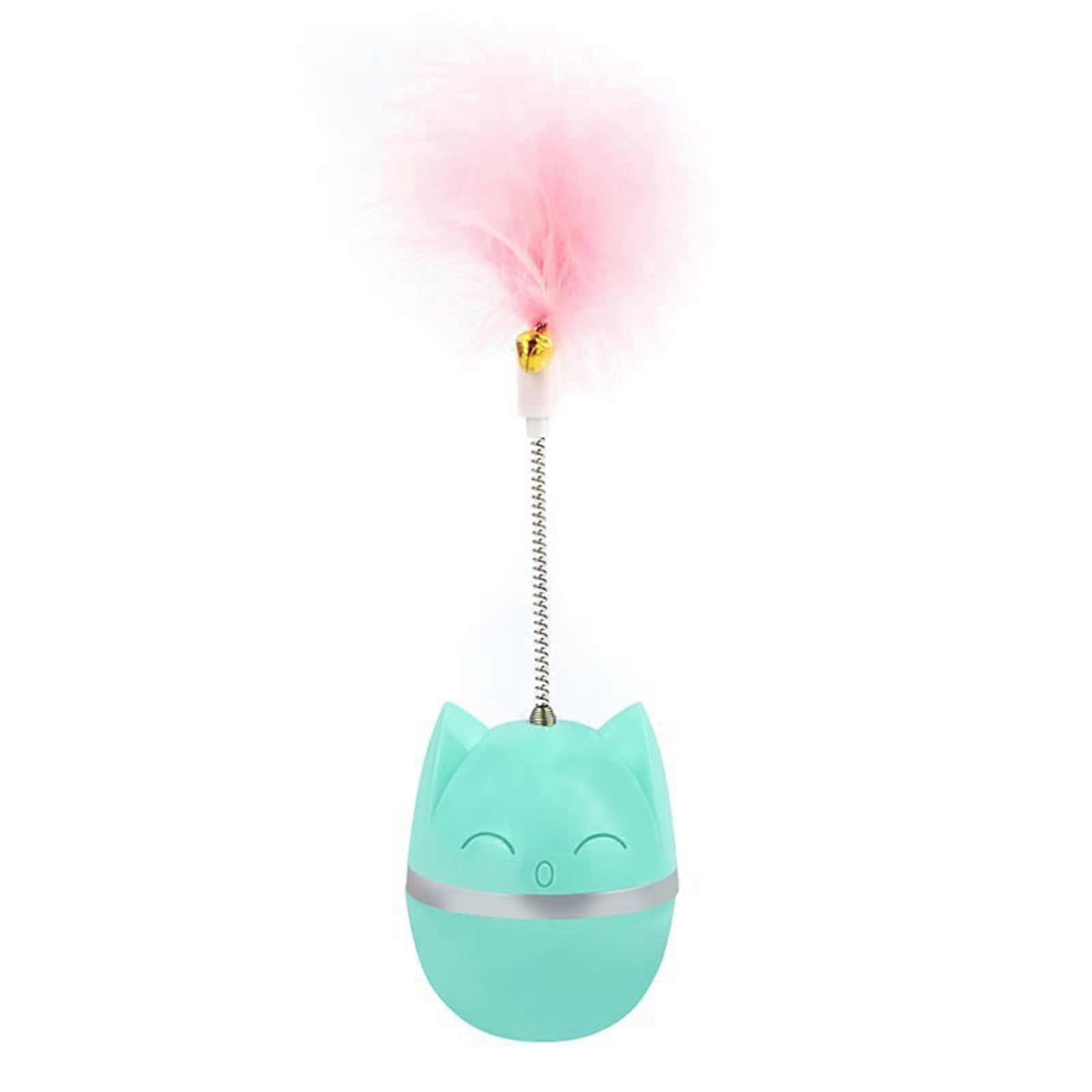 Cat Teaser Toy 360 Degree Interactive Feather Wand for Kittens and Cats - Green Pet Plaything for Hunting Fun