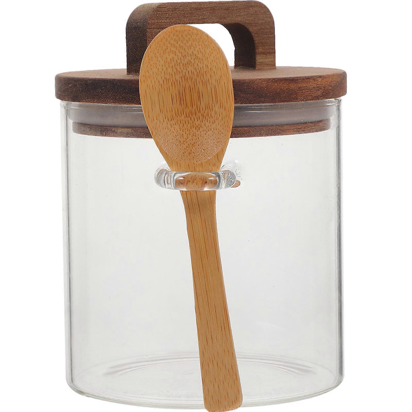 Simple Design Glass Jar With Wood Lid For Camping And Picnic Accessories In Transparent Color 1 Set