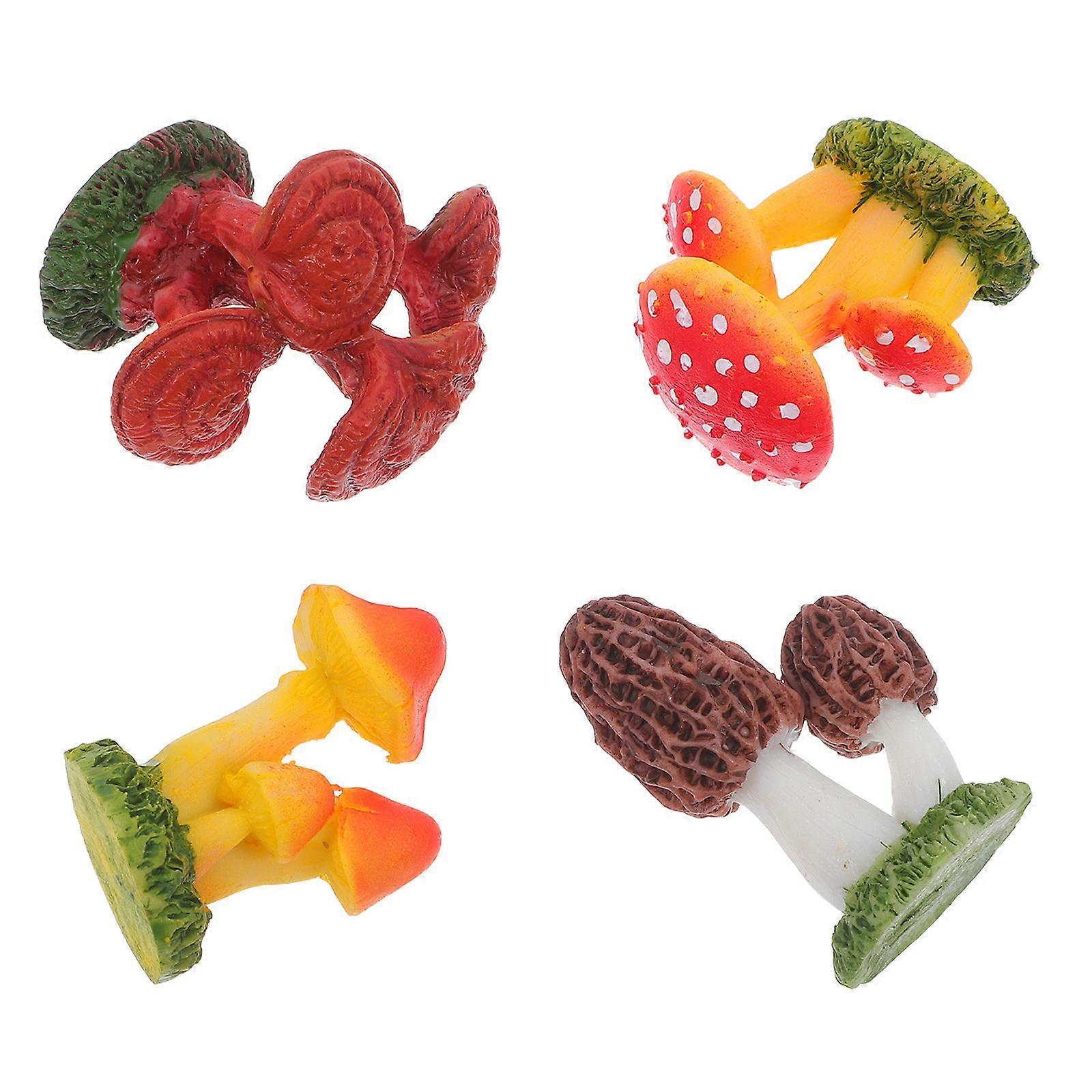 Cute Mushroom Sculptures 4Pcs Realistic Miniature Models For Bonsai Arrangement Dollhouse Scenes Home Decor Compatibility