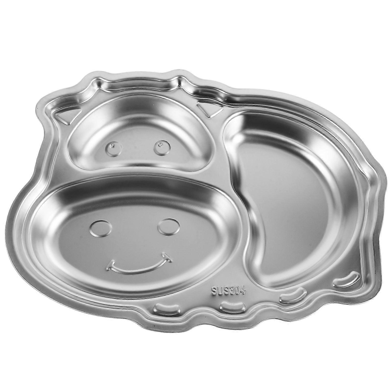 Kids Stainless Steel Plates with Multicompartment Design for Storage Use Silver Lightweight Durable 7 Inch