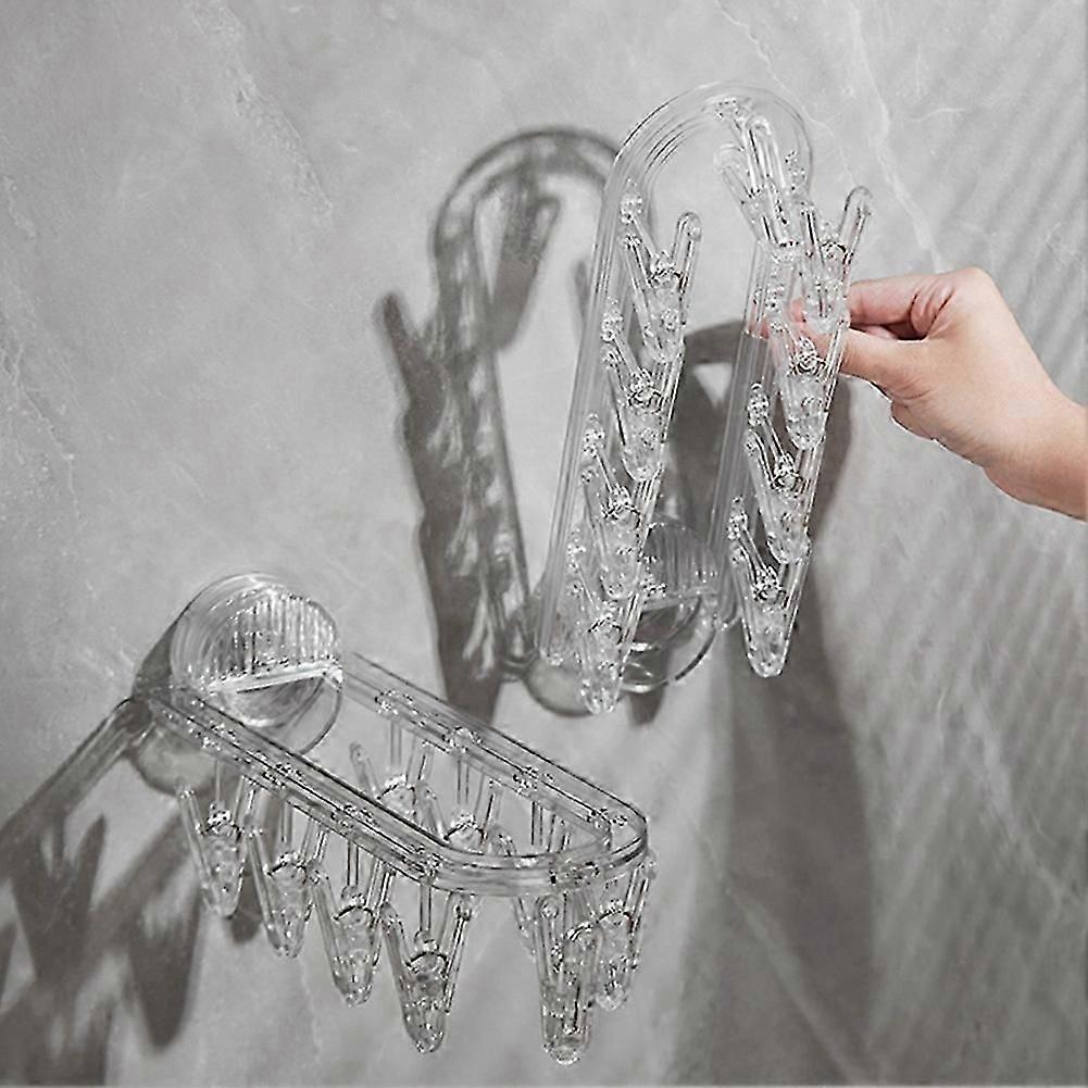 2PC Bathroom Suction Cup Drying Rack Folding Socks Drying Rack,A