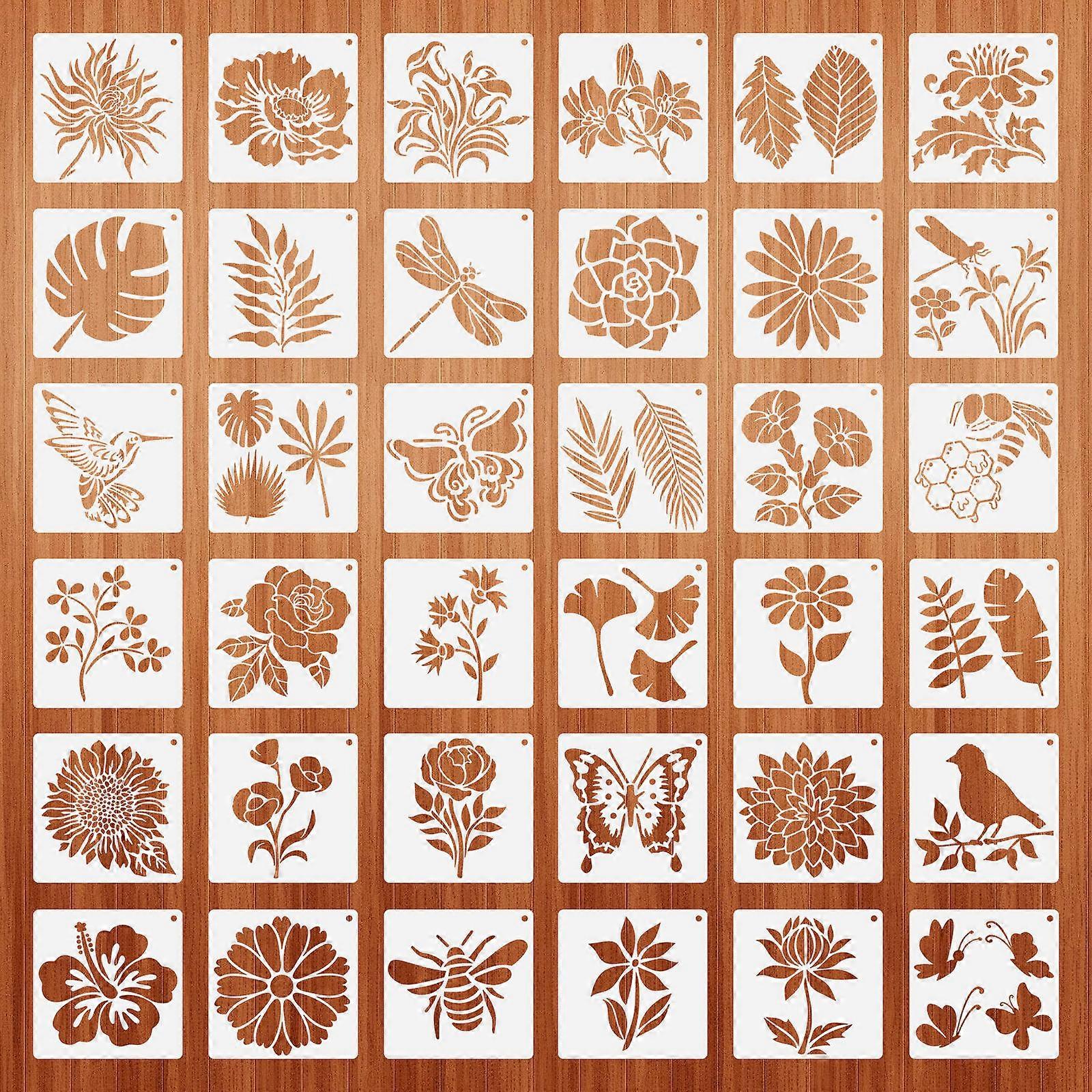 36PCS Reusable Floral & Bird Stencils for DIY Crafts – Ideal for Wall, Canvas & Card Decoration for Adults