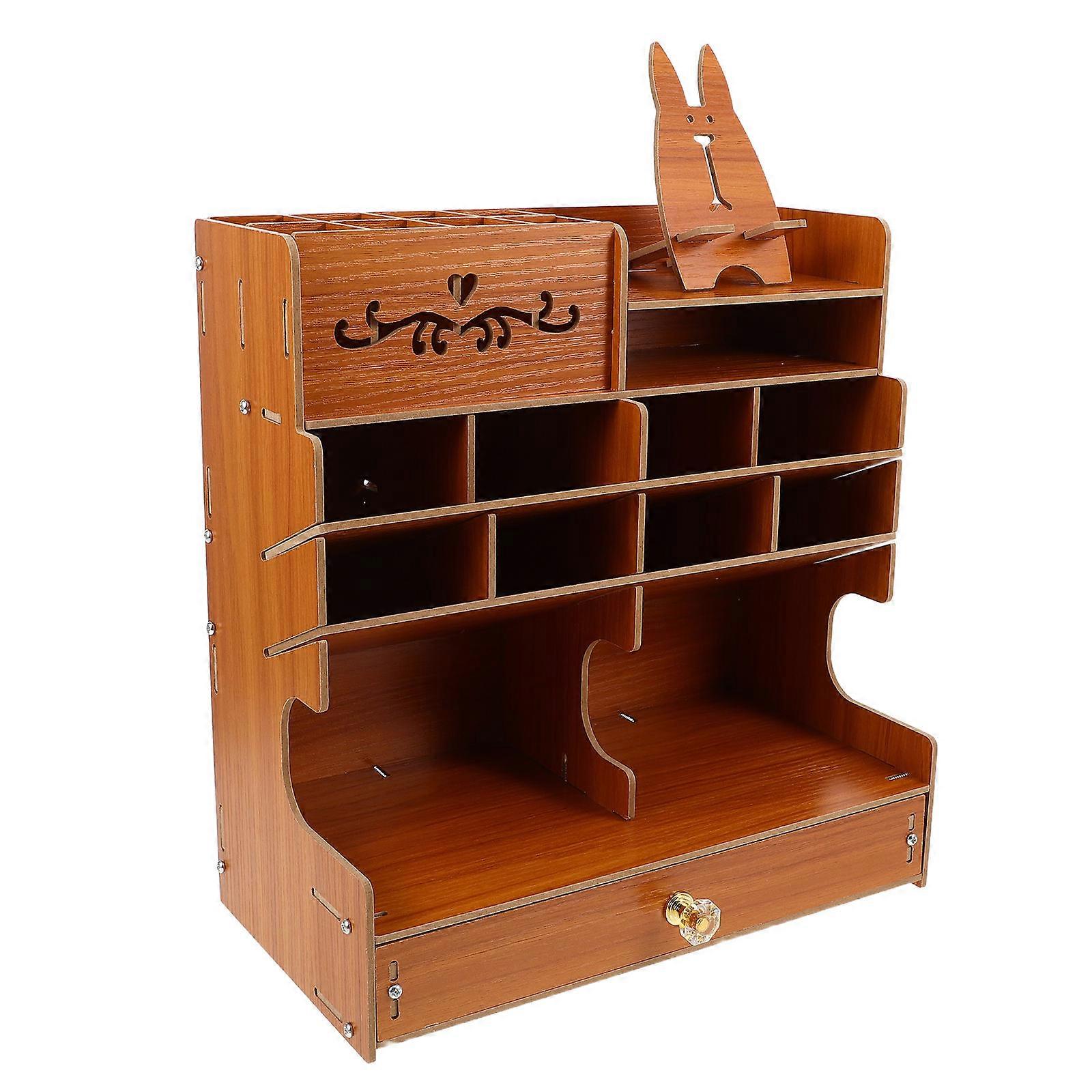 Pen Holder Storage Box with Compartments Large Capacity Desk Organizer for Pens, Markers, Colored Pencils and Small Items Stable Solid Base