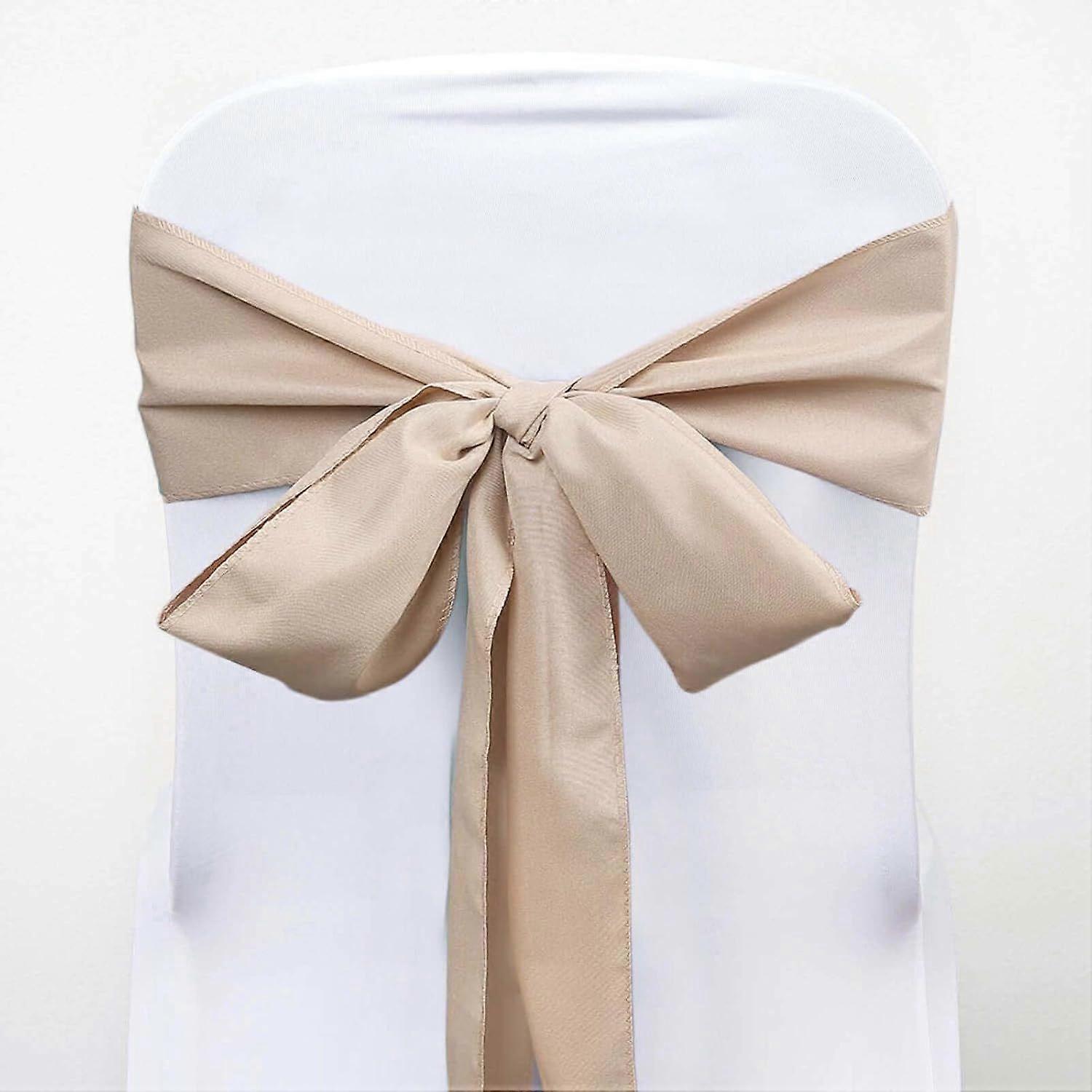 5 PCS Nude Polyester Chair Sashes Tie Bows for Wedding Events Decor Chair Bow