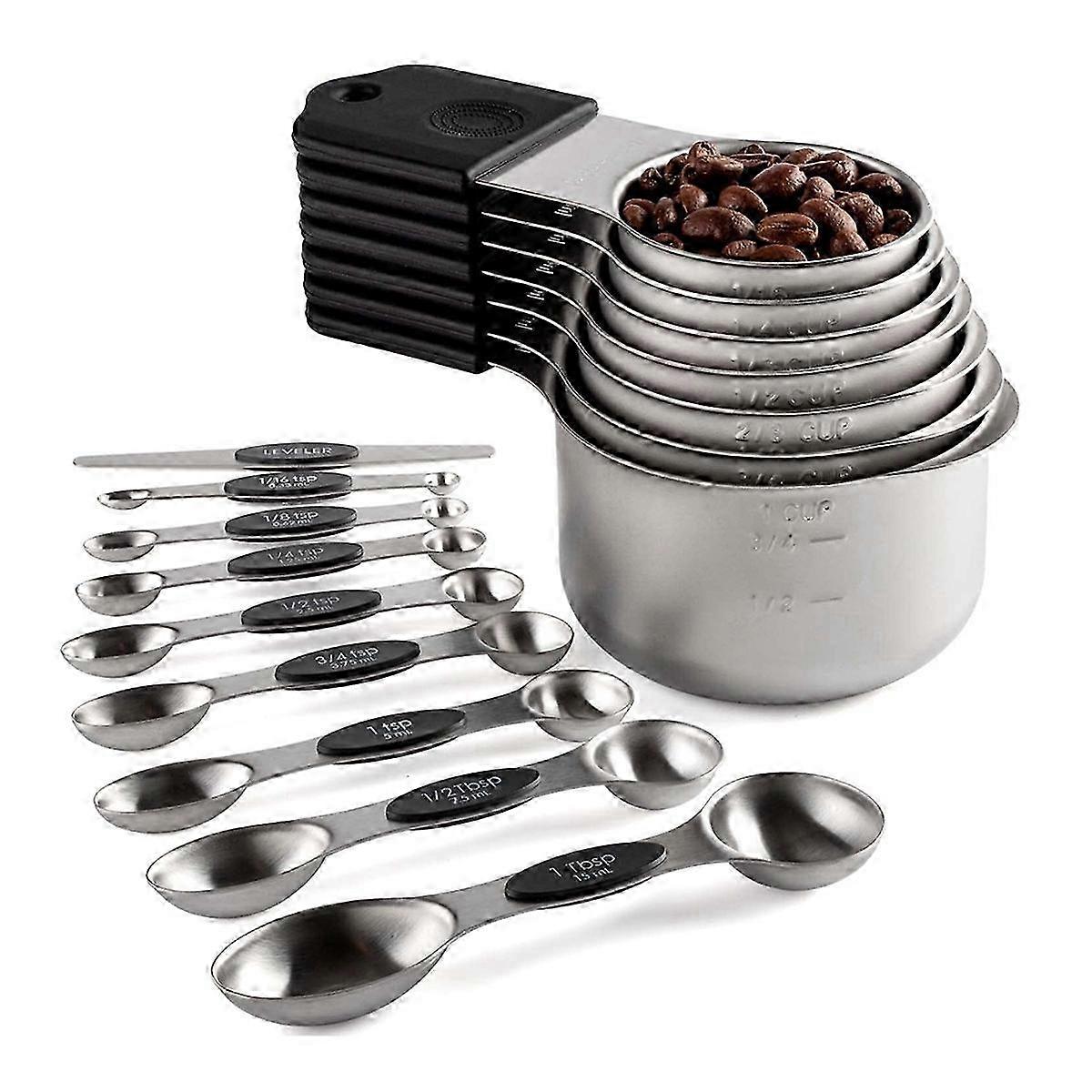 Stainless steel measuring set for baking - 16pc magnetic cups & spoons