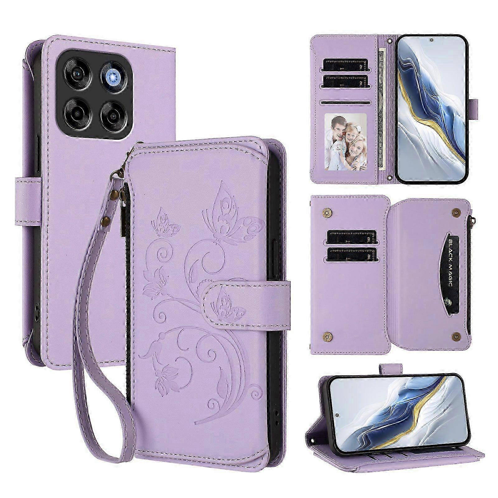 Wallet Flip Phone Cover for ZTE Blade V70 Embroidered Butterfly 5 C...