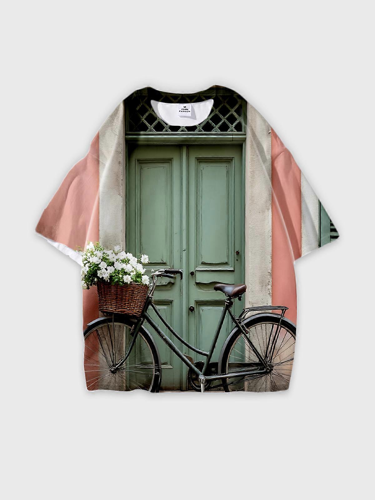 T-Shirt Round Neck, Loose Short Sleeve Pattern Graphic Tee, Unisex Summer Casual Top U2212