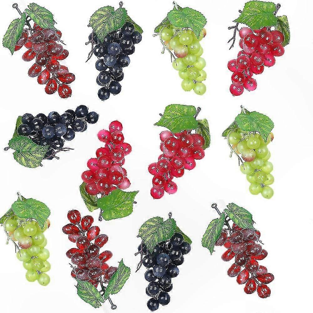 12 Bunches Realistic Artificial Grapes for Wedding and Wine Decorative Clusters Simulated Lifelike Faux Fruit Arrangements