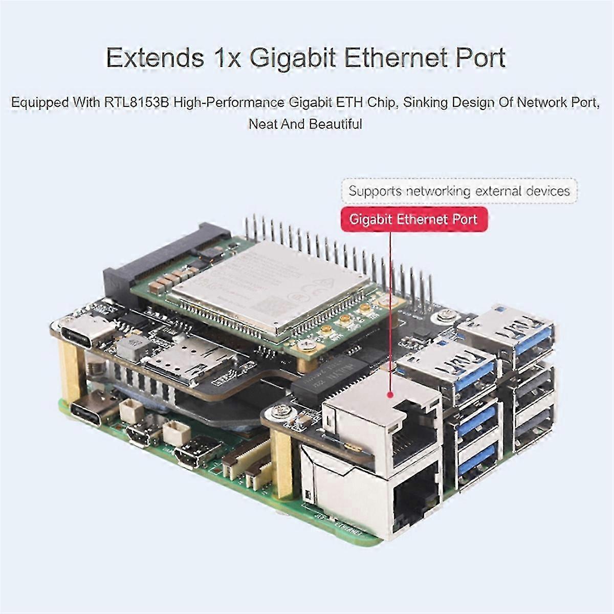 For Raspberry Pi5 PCIe TO MiniPCIe Ethernet USB HUB Adapter Board