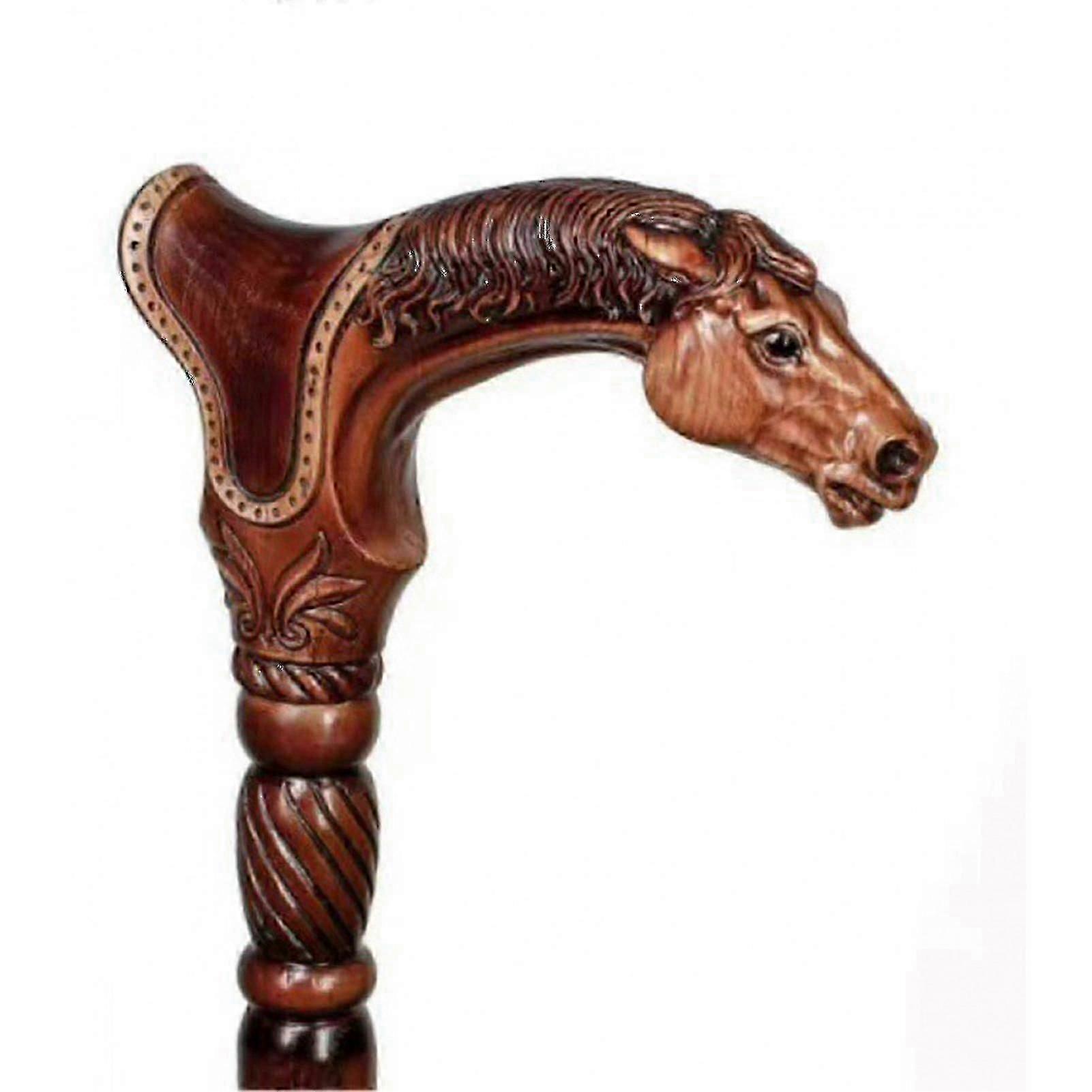 Walking Stick With Jade Wooden Carved Horse Head Crutch Colored Walking Stick Handle Head Handle