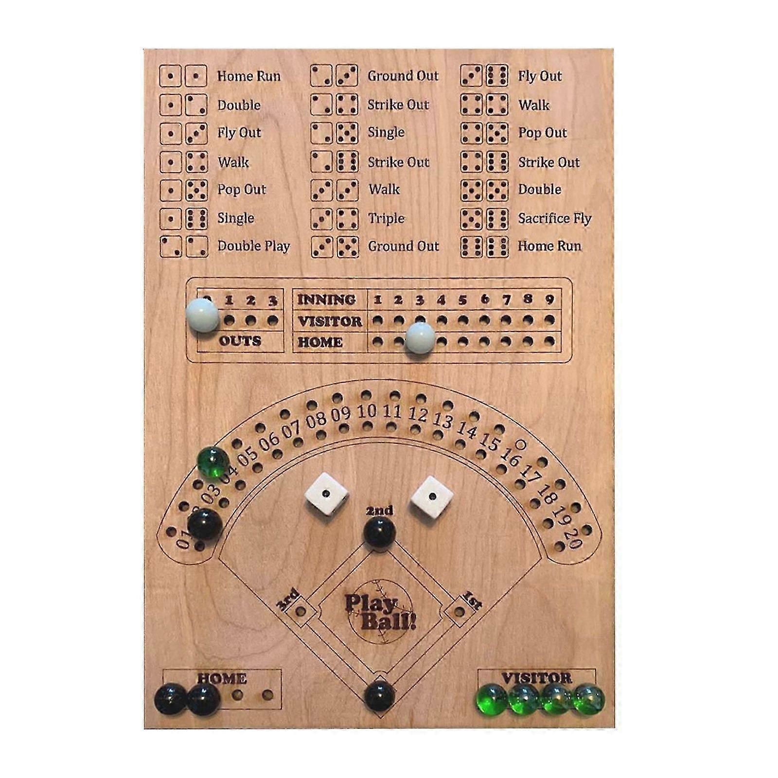 Baseball marbles and dice wooden board game for viewing parties, 38x25x0.6cm