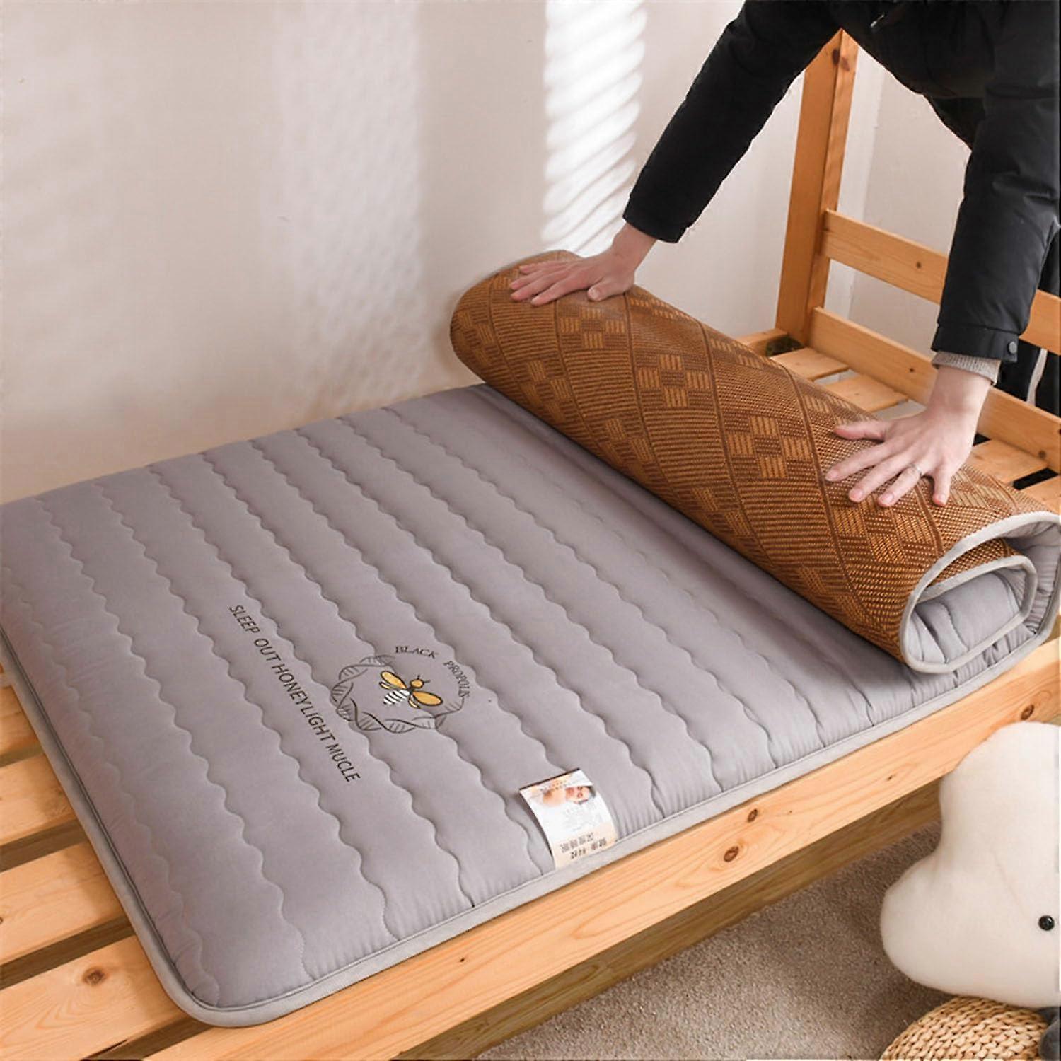 Japanese Floor Mattress Foldable Roll Up Tatami 150x200 Grey Shaggy Sleeping Pad Portable Sofa Bed Guest Mattress