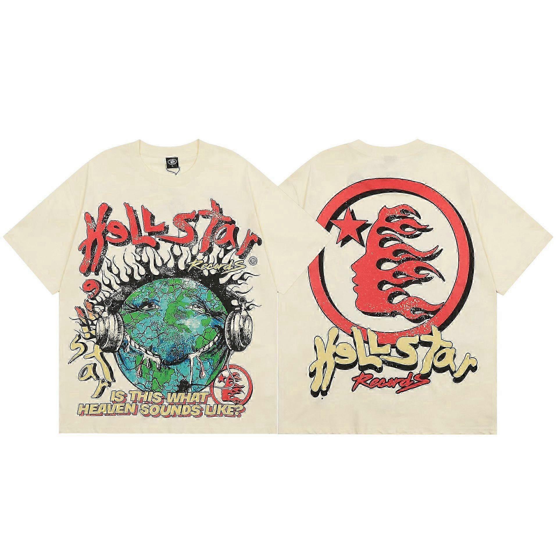 Hellstar Hip Hop Baskılı Tişört Erkekler Kadınlar, Kayısı