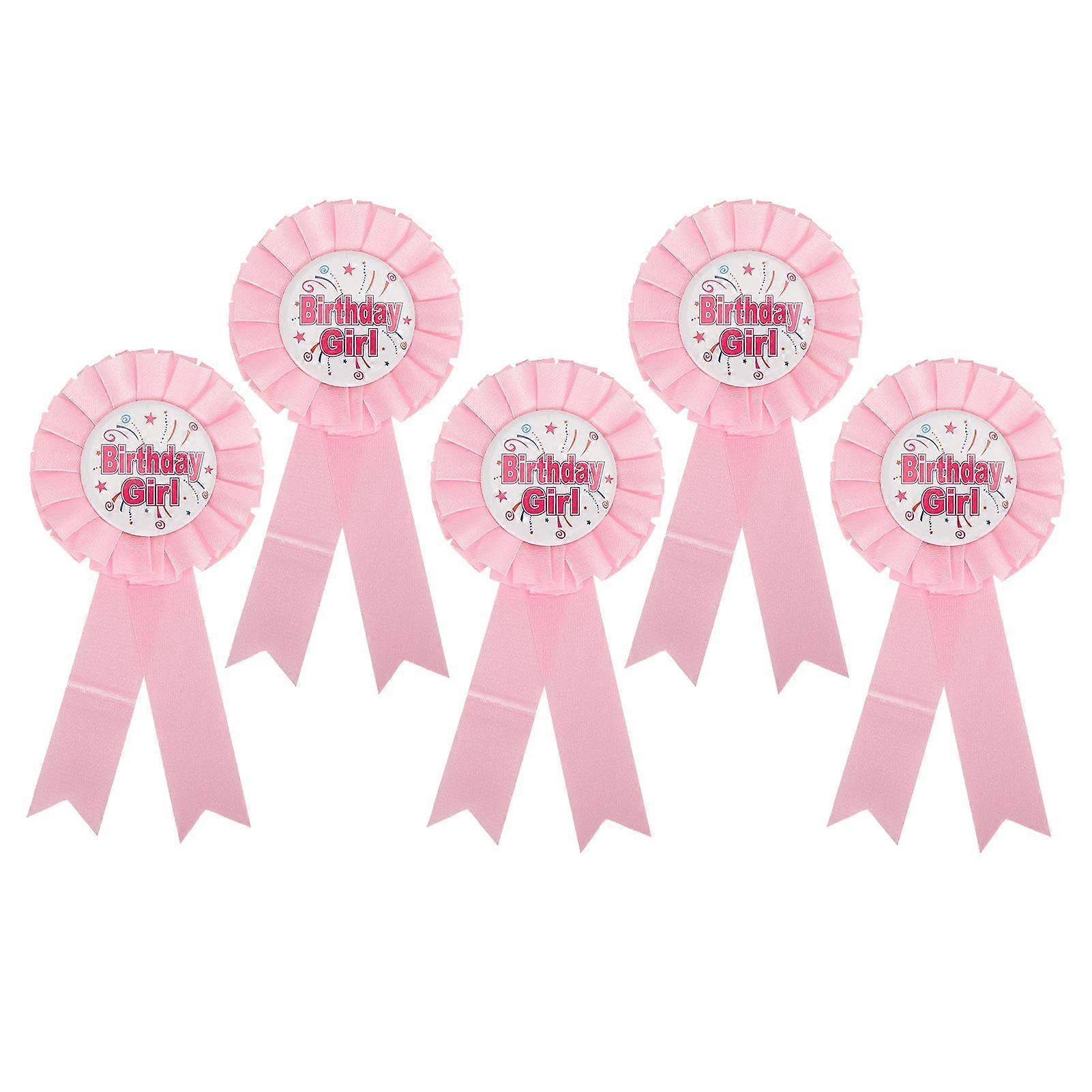 5Pcs Brooch Pin Happy Birthday Ribbon Rosette Badge for Special Party Decoration ClothingPink