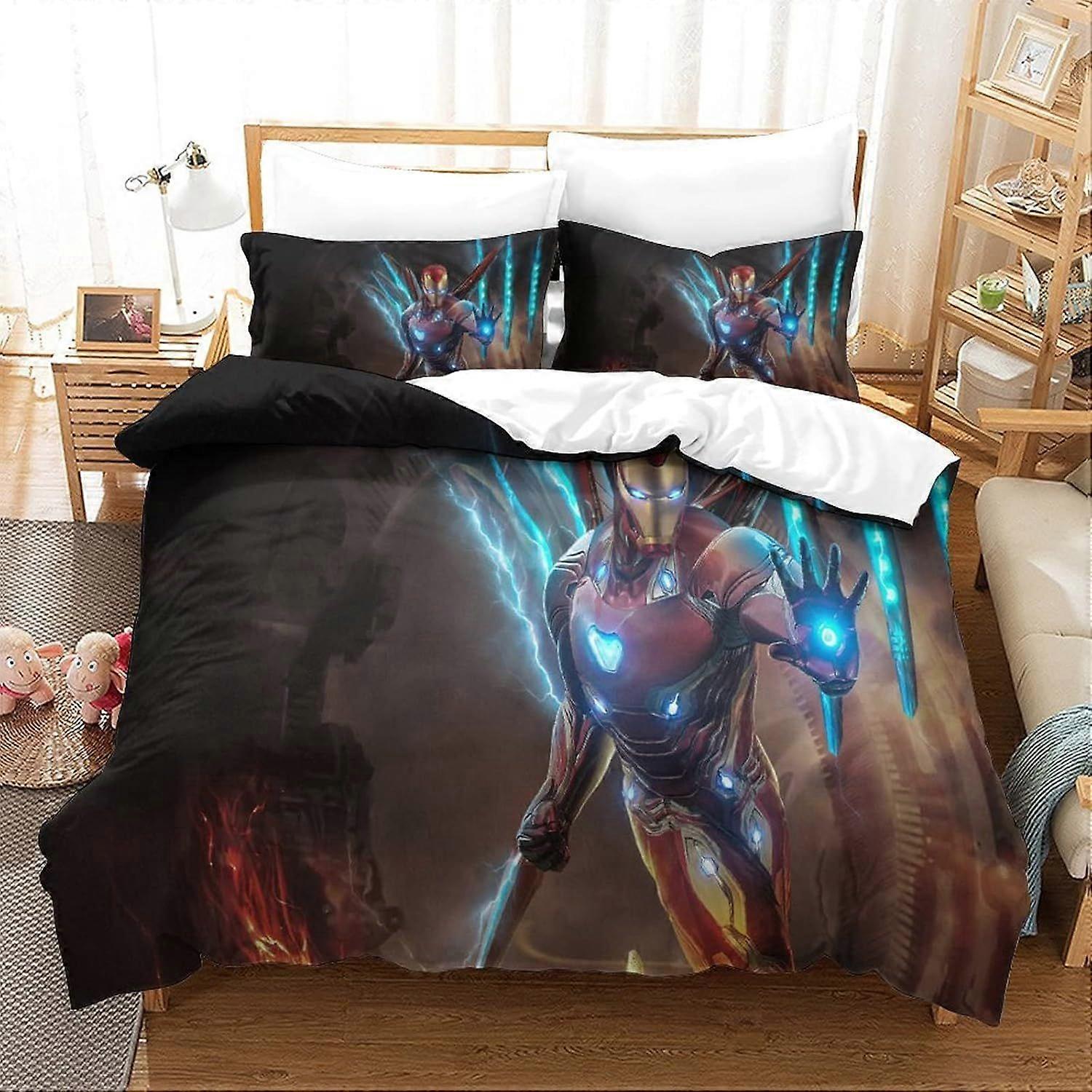 Bedding Double Bed Set Iron Man Printed Double Size Bedding Sets Super Soft Microfiber Duvet Covers with Zipper with Pillowcases Hypoallergenic 140x20