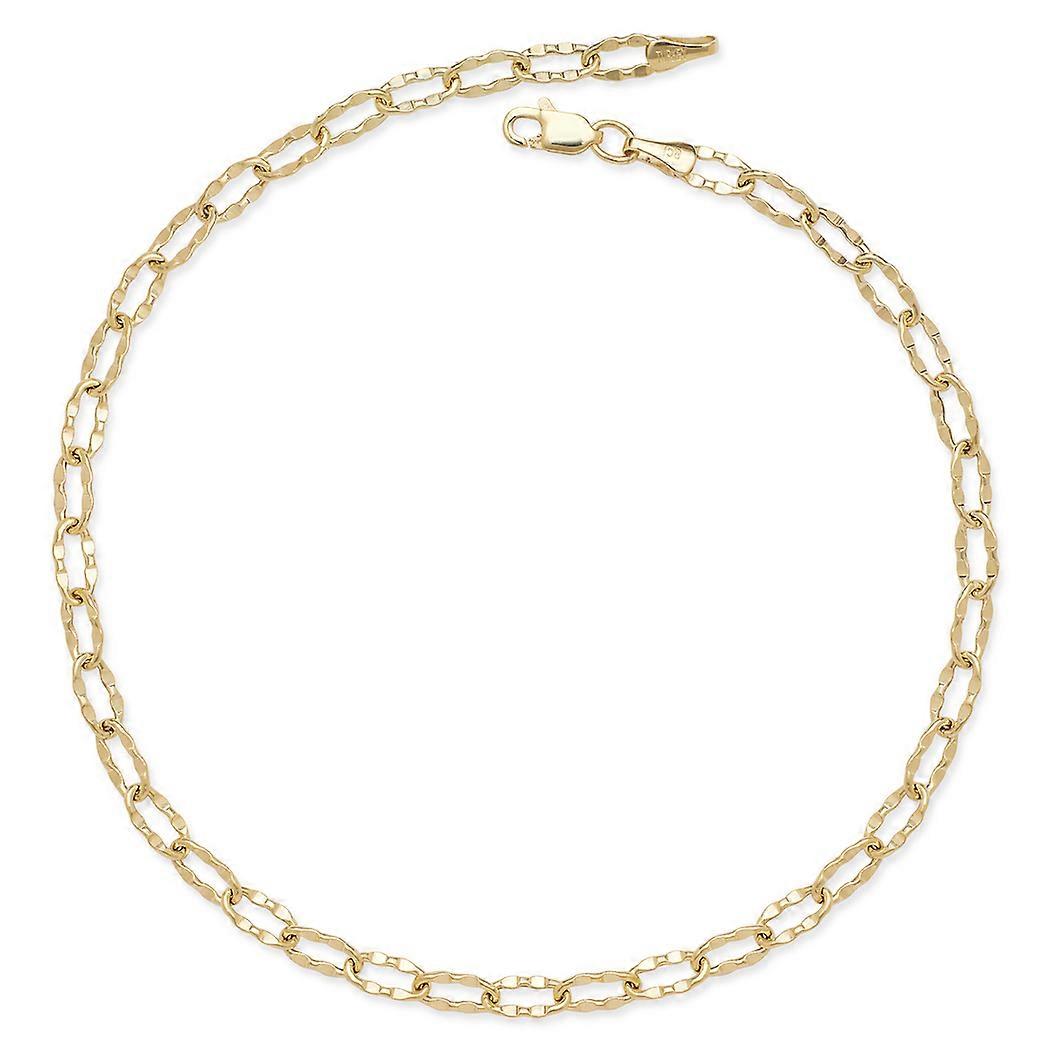 Tornozeleira de Corrente de Elo Oval Martelado de 10 polegadas em Ouro 14k de 10 polegadas (amarelo ou branco)-Tornozeleira para Mulheres e Homens