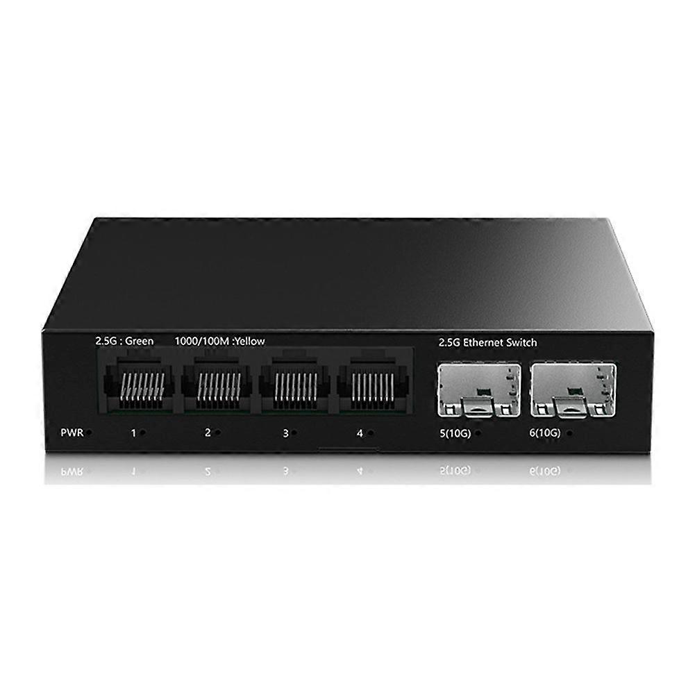 2.5G Ethernet Switch 4 Port Unmanaged Network Switch with Dual 10GbE SFP+ Slots Plug and Play for Homelab Setup EU Plug
