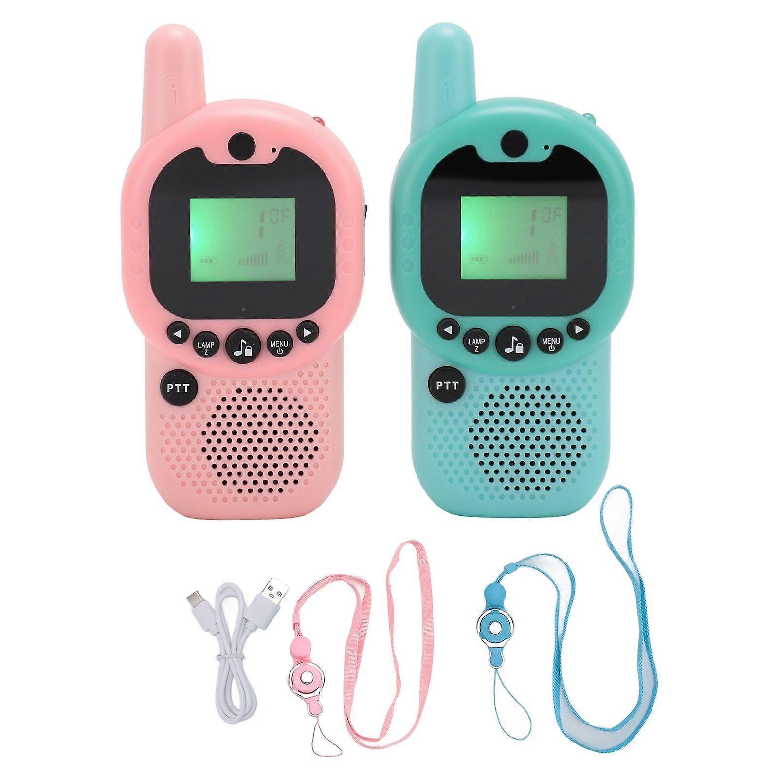 Kids Walkie Talkies Wireless 3km Range Multi Channels 600mAh Children 2 Way Radio Toy with Lanyard for Outside Camping Hiking