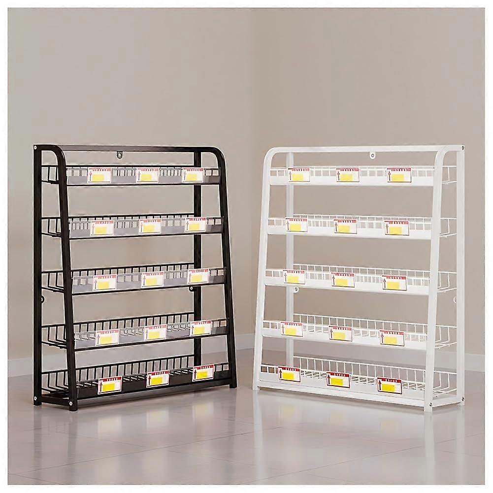 Candy Shelf Organizer 5Tier Metal Snack Storage Rack Desktop And Floor Standing Display Gum And Drinks White 45x15x67cm