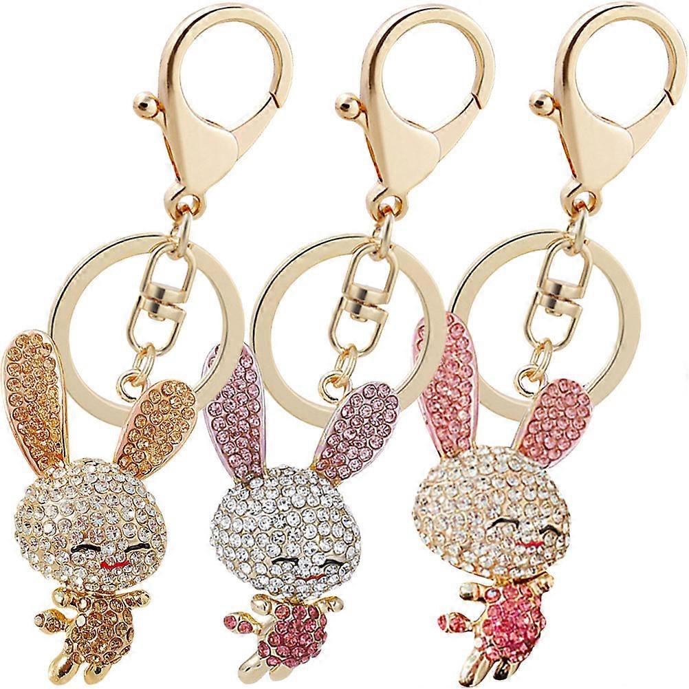 Rhinestone Rabbit Key Chain Metal Pendant for 6Pcs Key Decoration