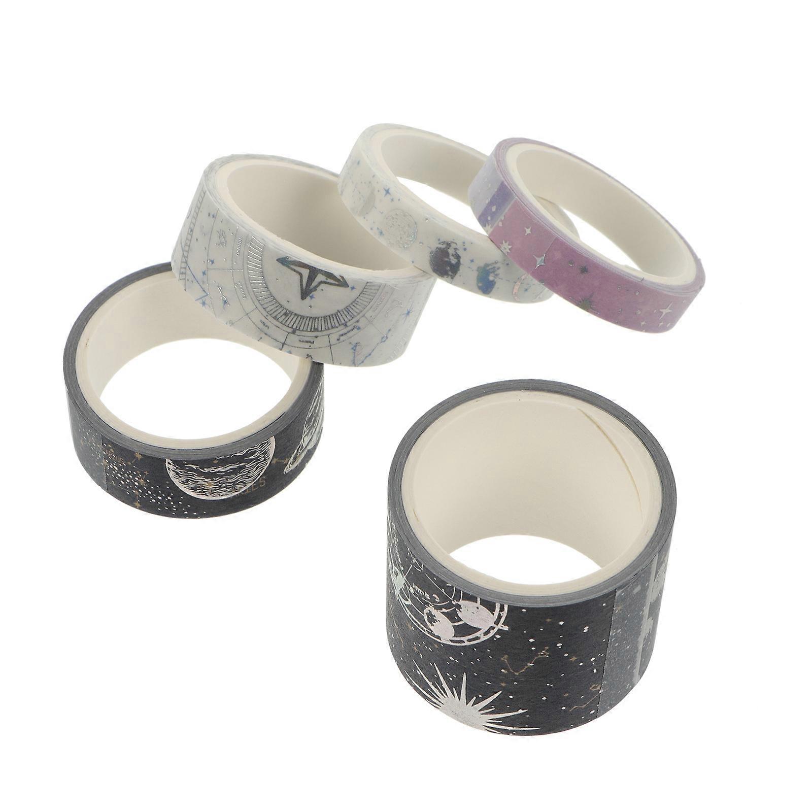 Purple Printed Adhesive Tape Set for DIY Crafts Japanese Paper 1Set 5 Rolls