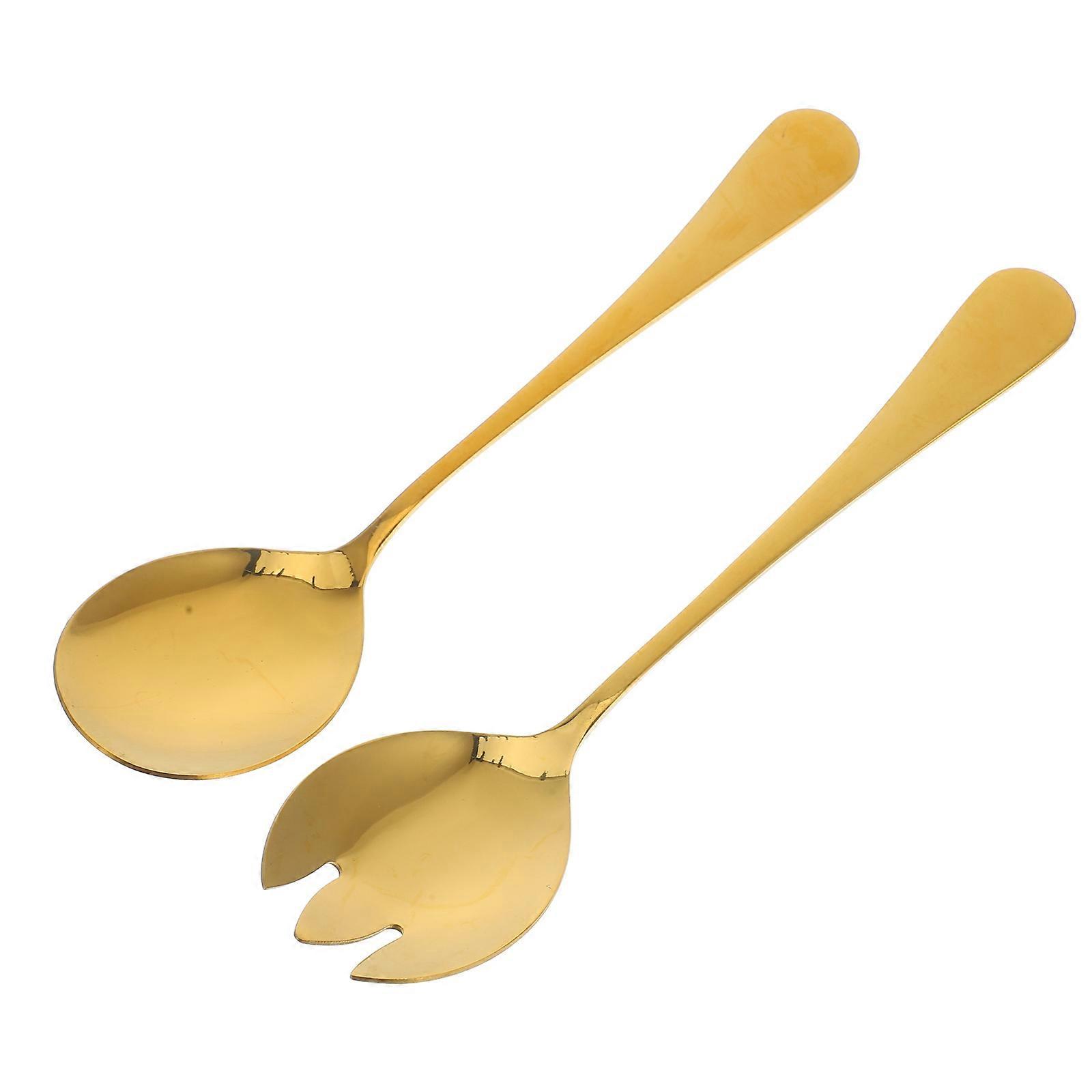 Golden Salad Spoon and Fork for Serving Stainless Steel 5Sets