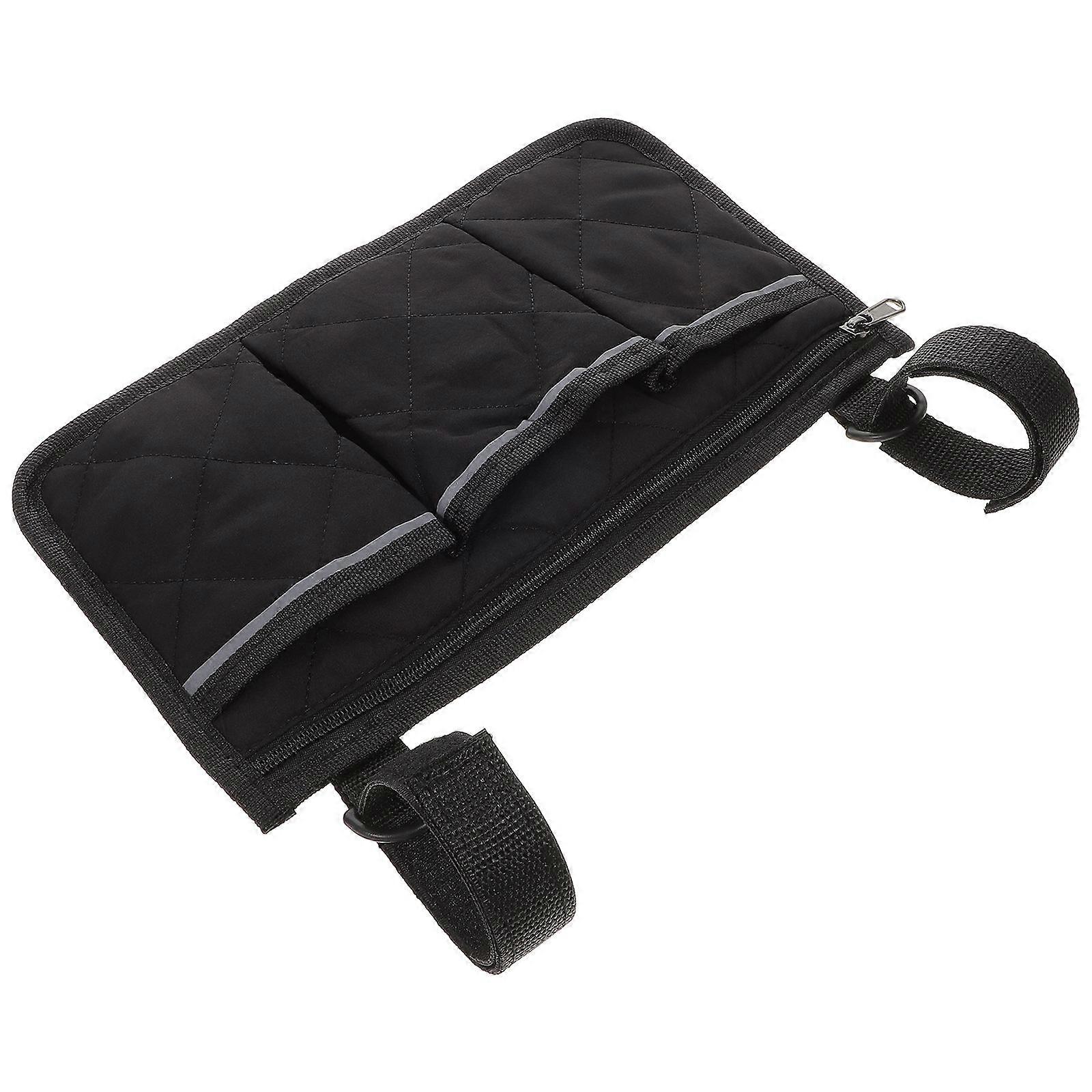 Black Wheelchair Armrest Accessories 2Pcs Side Storage Bag Designed For Elderly Daily Use With Reflective Strip Safety Enhancement
