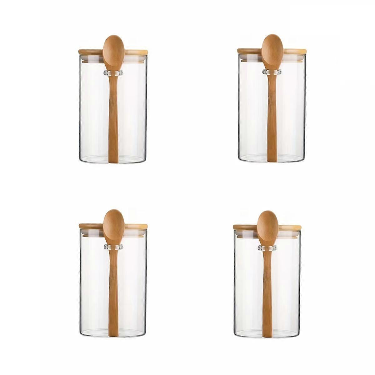 Pote de vidro transparente para doces com tampa de bambu selada e colher