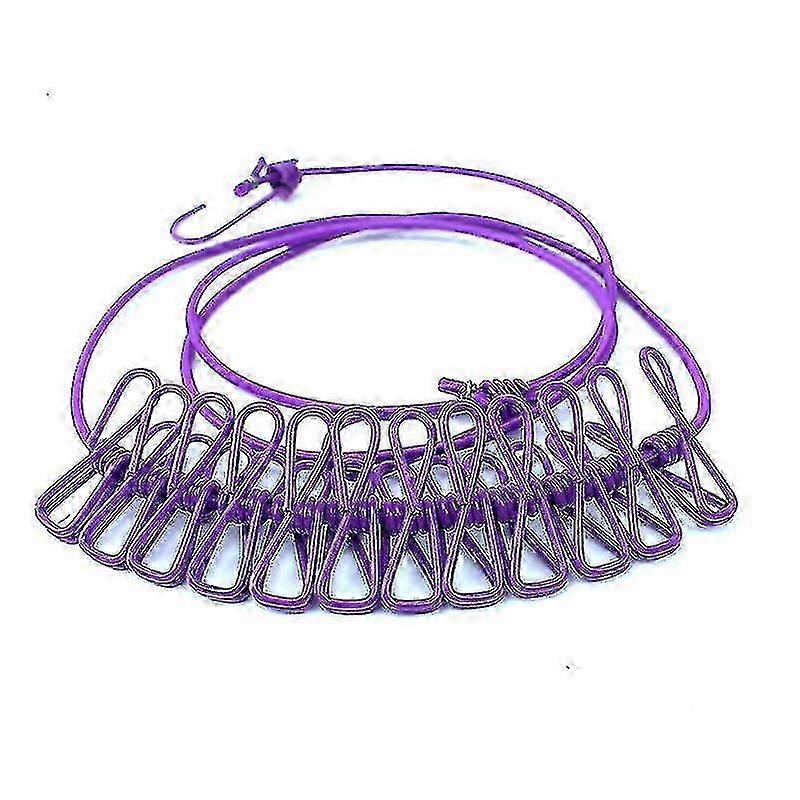 Portable Clothesline Adjustable Elastic Retractable Clothesline With 12pcs Clips For Outdoor And Indoor 25-26s