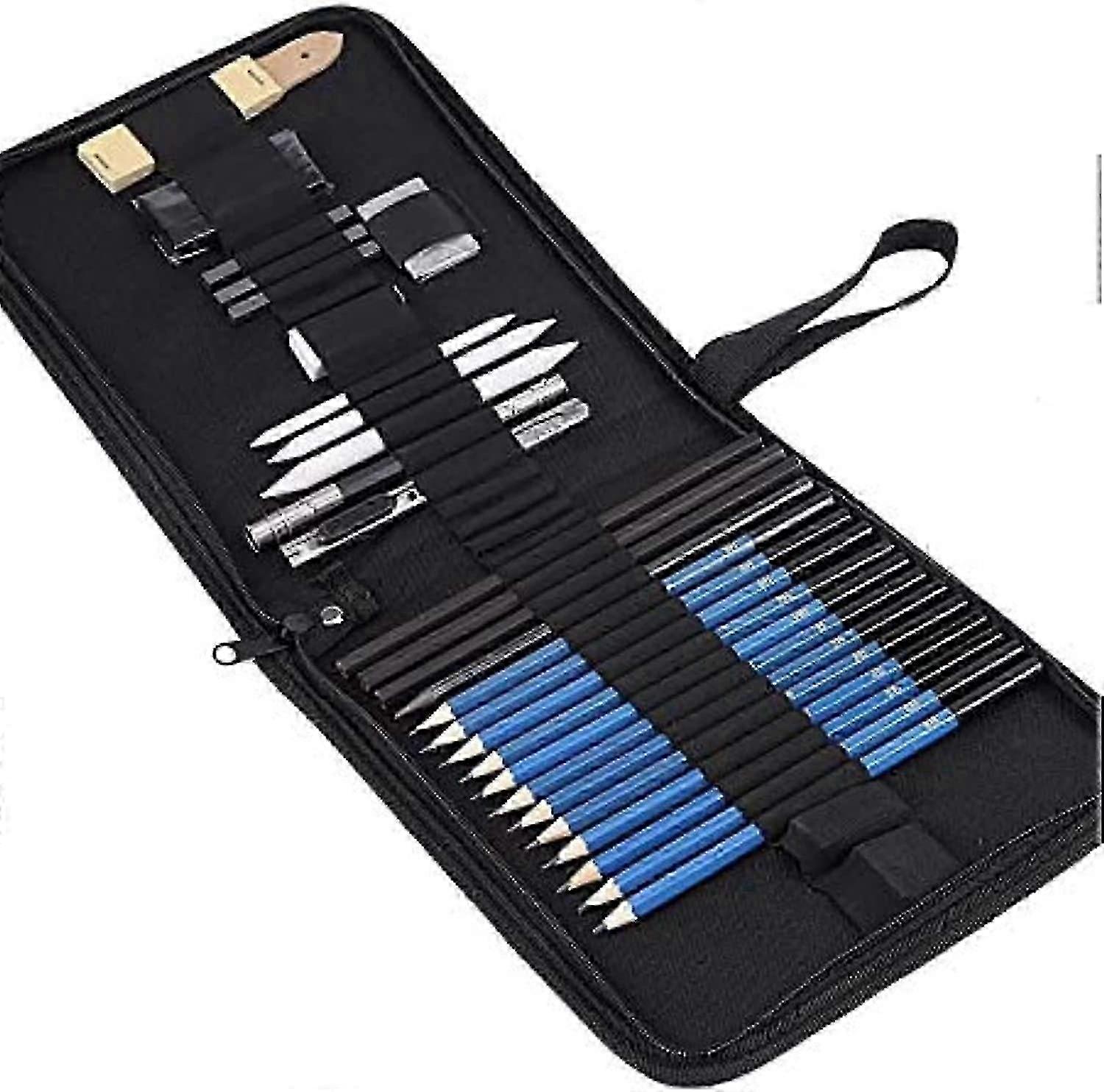 Taiteilijan luonnoslyijykynä setti pyyhekumilla ja leikkuuveitsellä