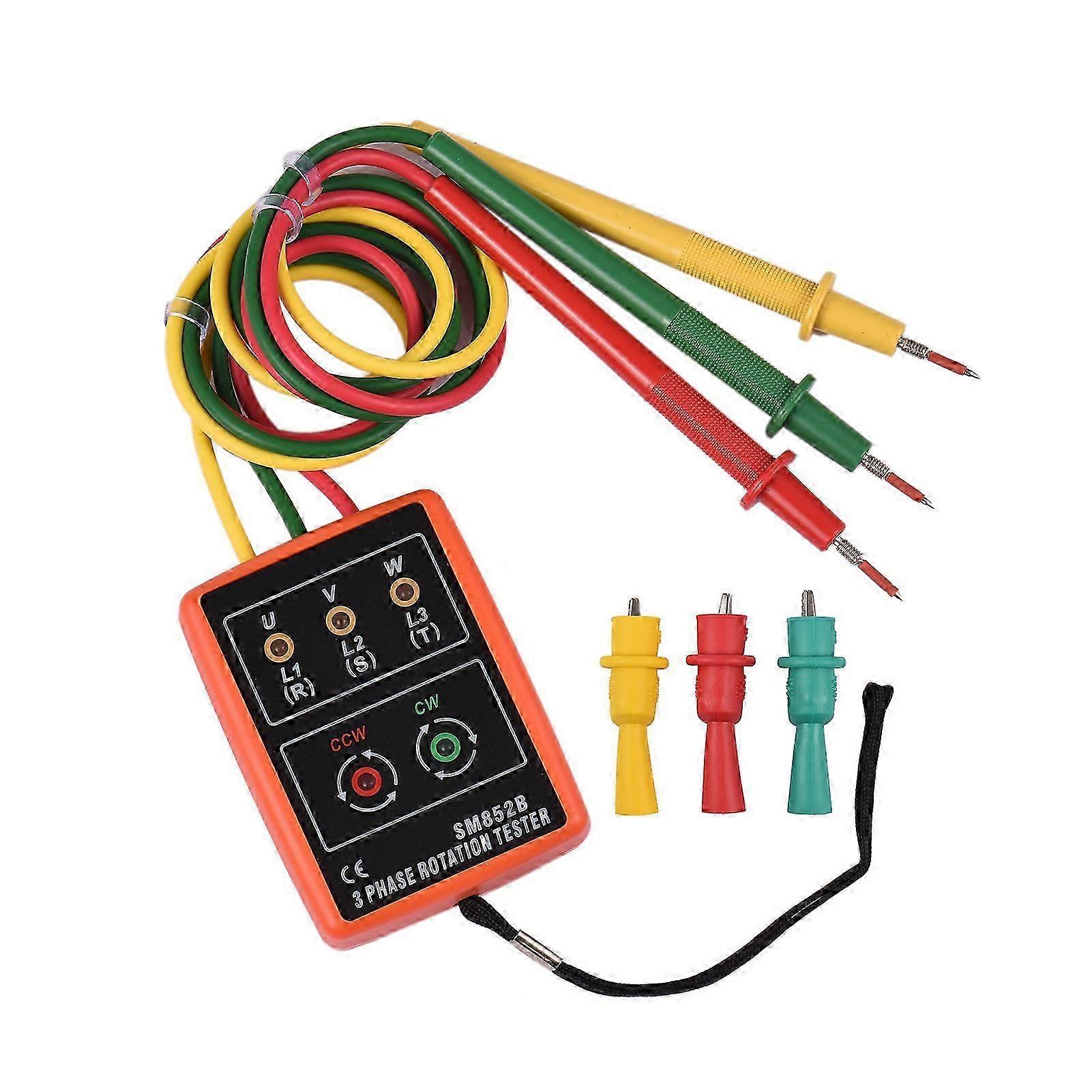 Phase Tester Portable 3 Phase Rotation Tester Phase-sequence Meter Phase-order Indicator with LED Buzzer 60V~600VAC Phase Sequence Checker
