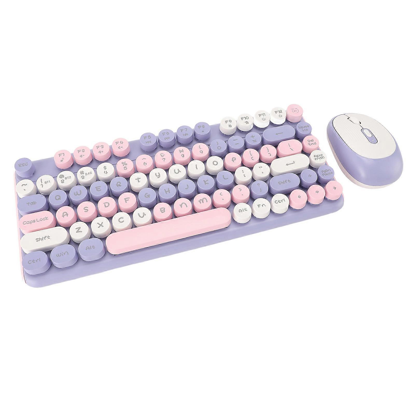 Keyboard Mouse Combo 2.4G Wireless Bluetooth Double Modes 82 Keys Low Noise Keyboard Mouse Set for Office Gaming Violet 