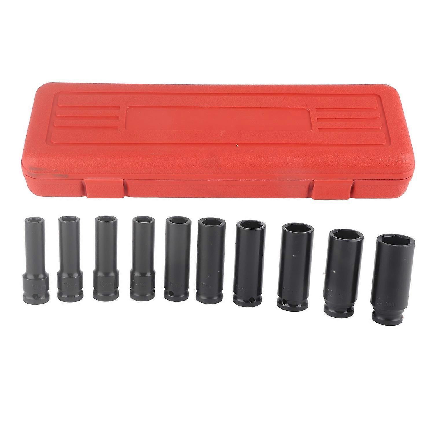 10pcs 1/2 Inch Deep Impact Socket Tool Set 6 Point Head Adapter Repairing Tool High Hardness